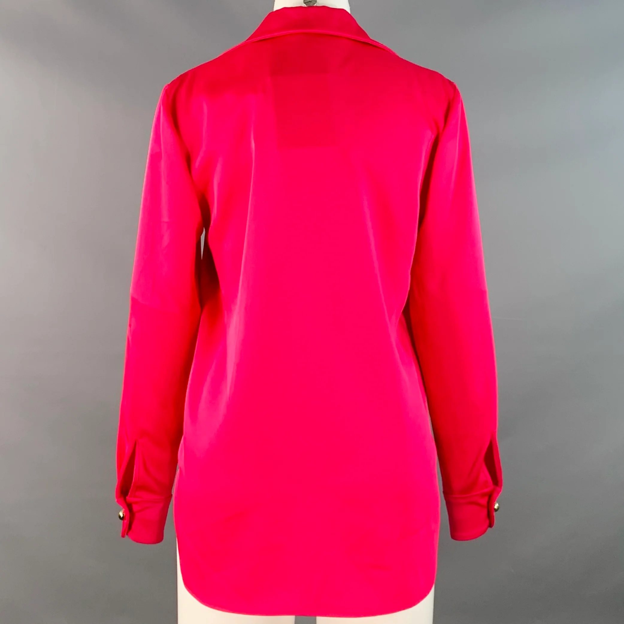 CAROLINA HERRERA Size 4 Pink Fuchsia Satin Spread Collar Blouse - Image 3