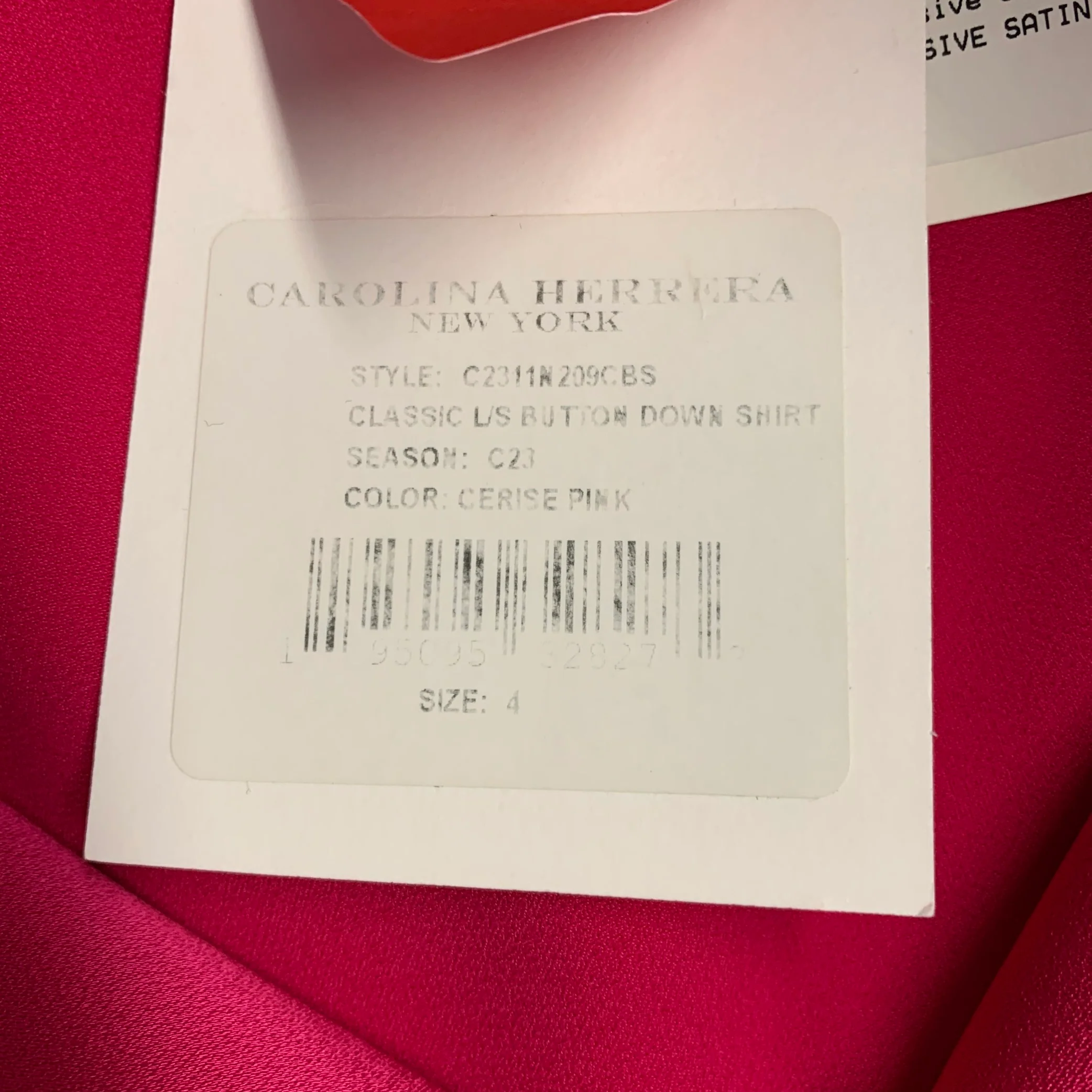 CAROLINA HERRERA Size 4 Pink Fuchsia Satin Spread Collar Blouse - Image 5
