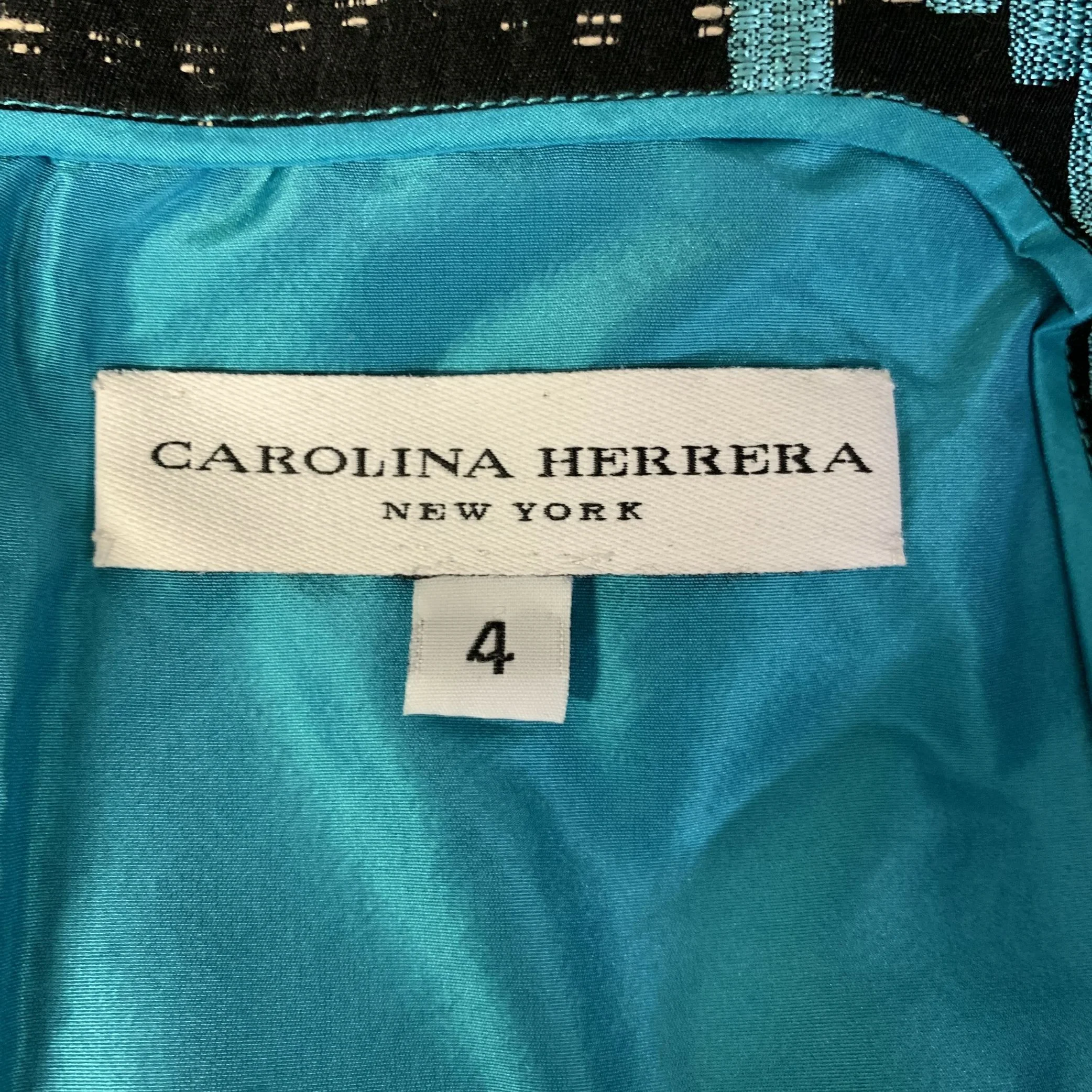 CAROLINA HERRERA Size 4 Teal Black Knee-Length Cocktail Dress - Image 4