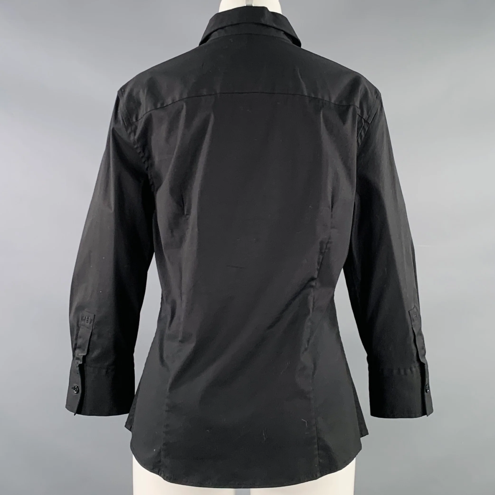 CAROLINA HERRERA Size 8 Black Cotton Spread Collar Shirt - Image 3