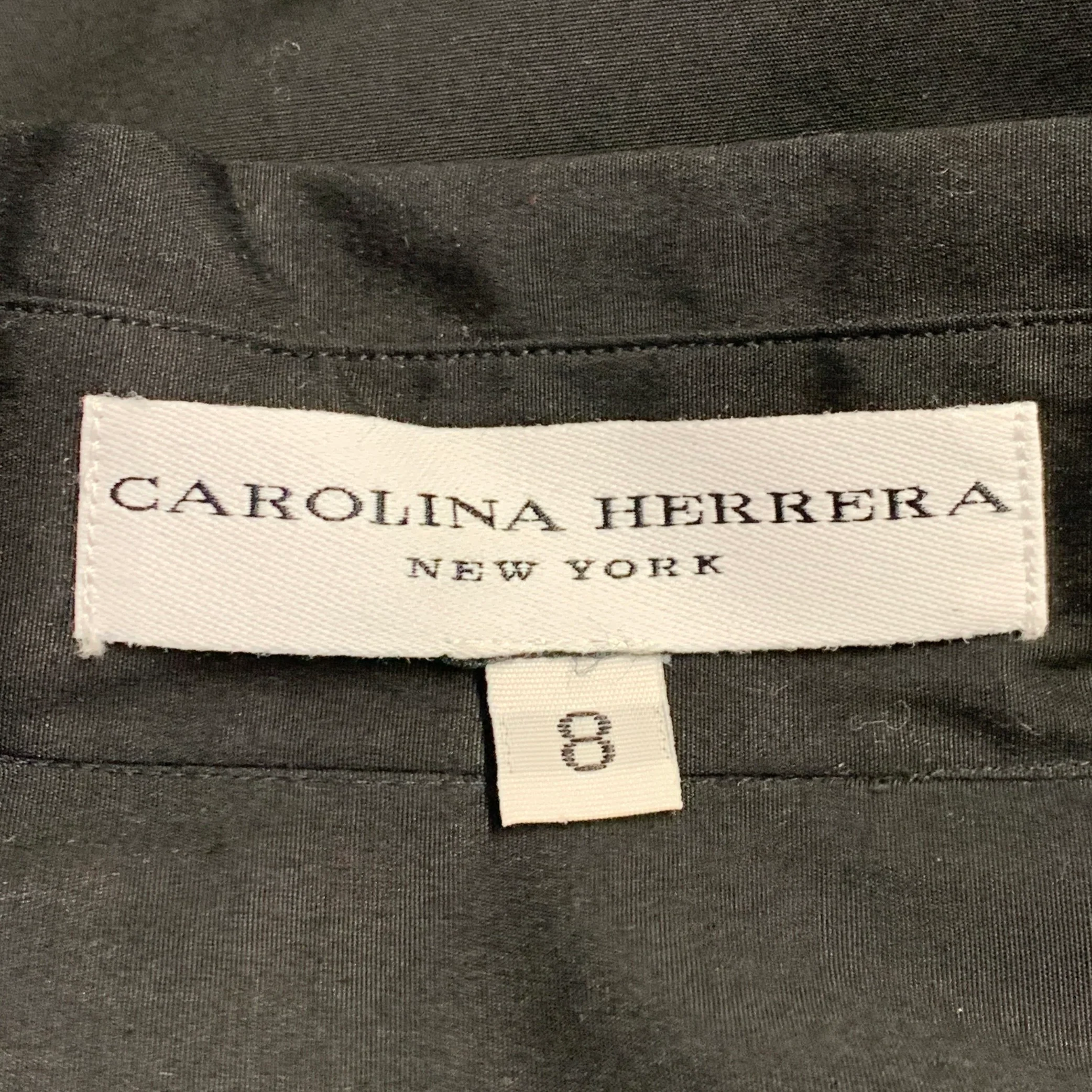 CAROLINA HERRERA Size 8 Black Cotton Spread Collar Shirt - Image 4