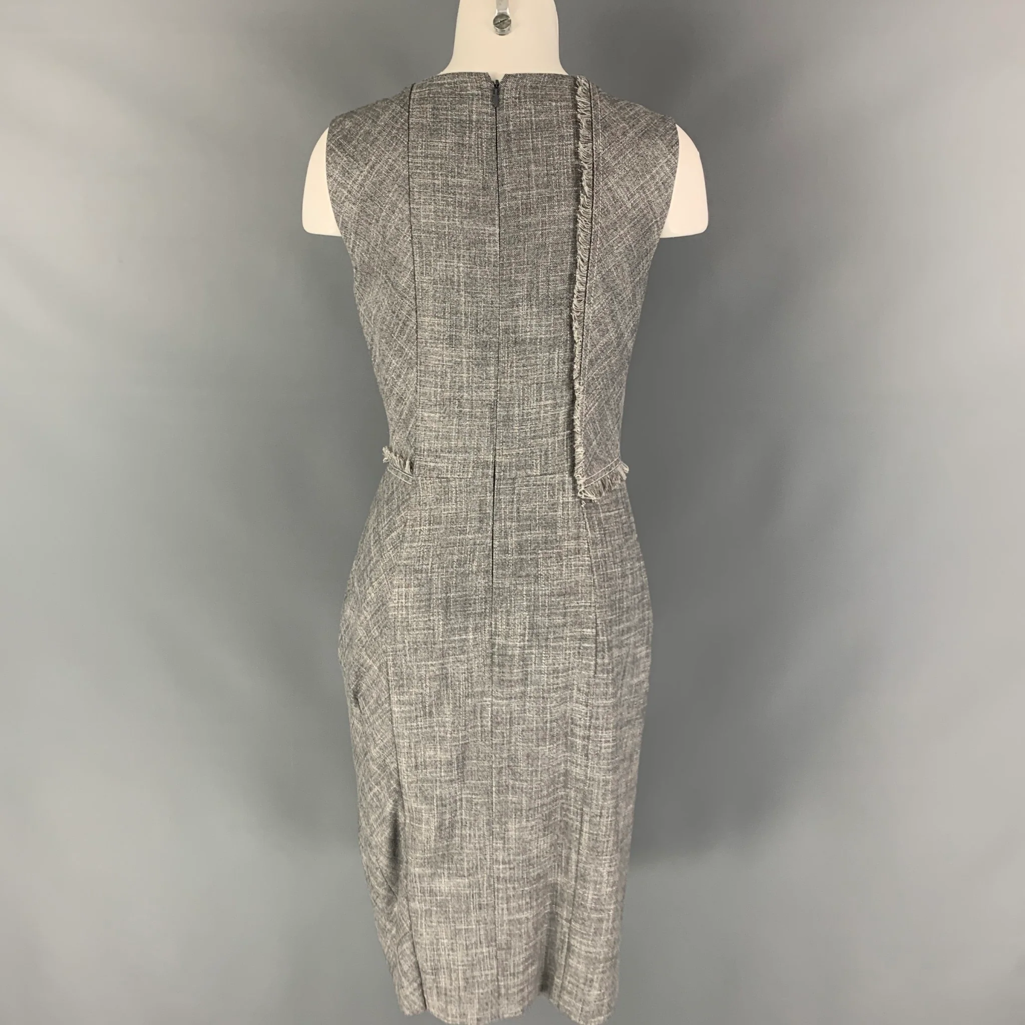 CAROLINA HERRERA Size 8 Grey White Virgin Wool Blend Sleeveless Dress - Image 3