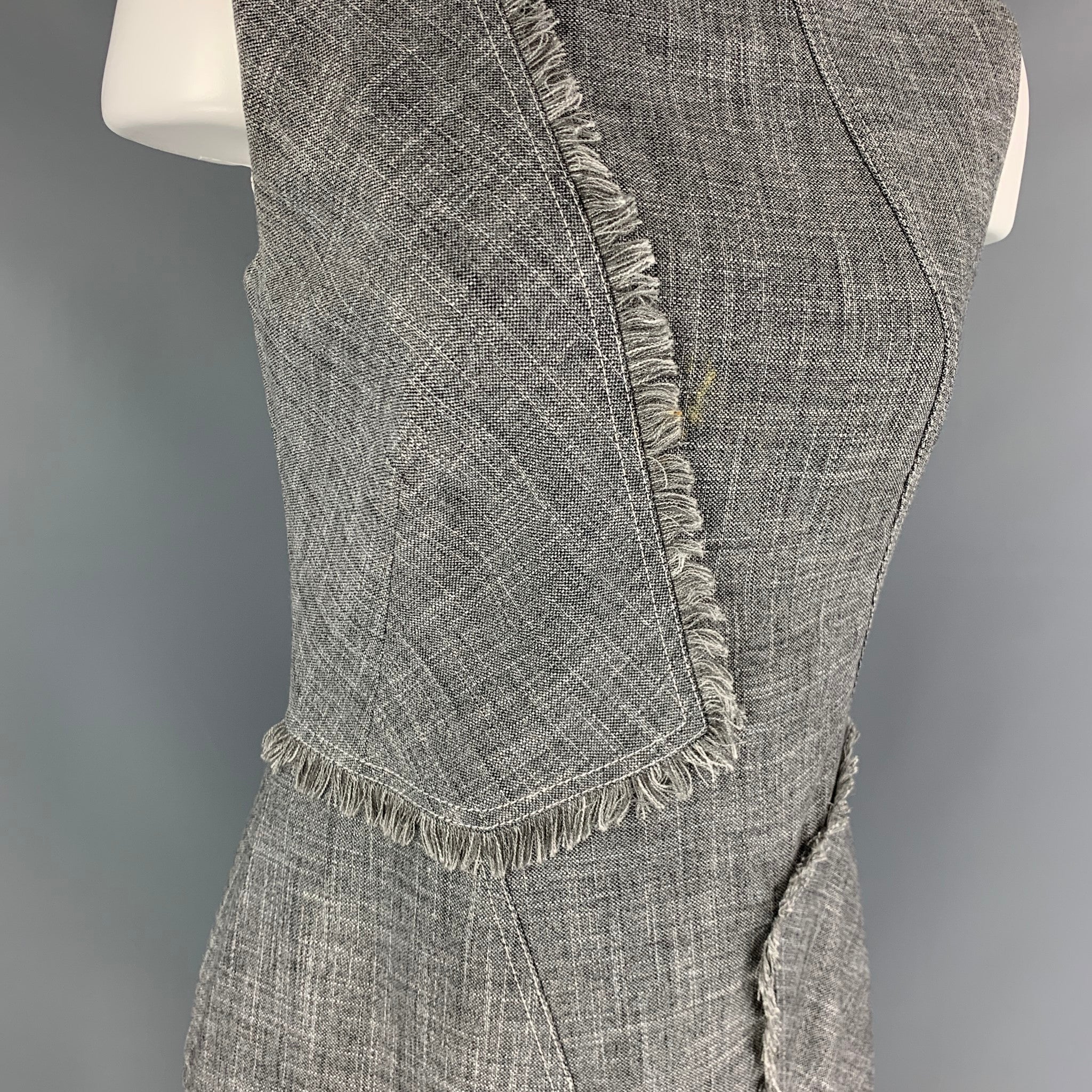 CAROLINA HERRERA Size 8 Grey White Virgin Wool Blend Sleeveless Dress - Image 4