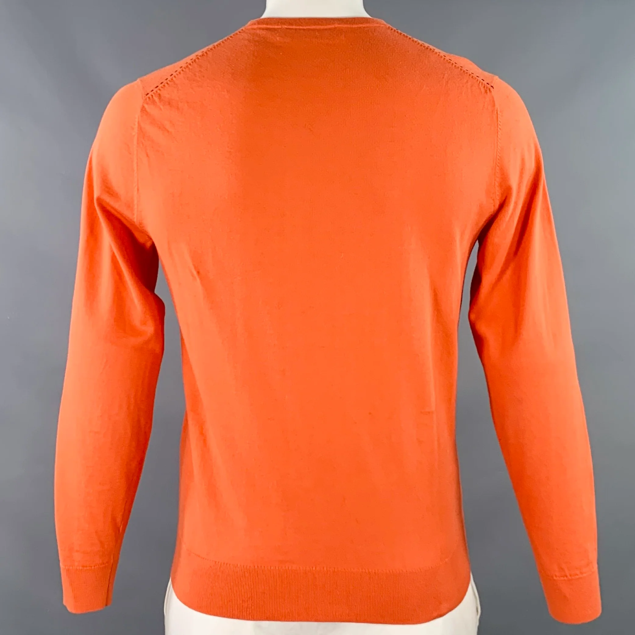 CAROLINA HERRERA Size M Orange Cotton V-Neck Pullover - Image 3
