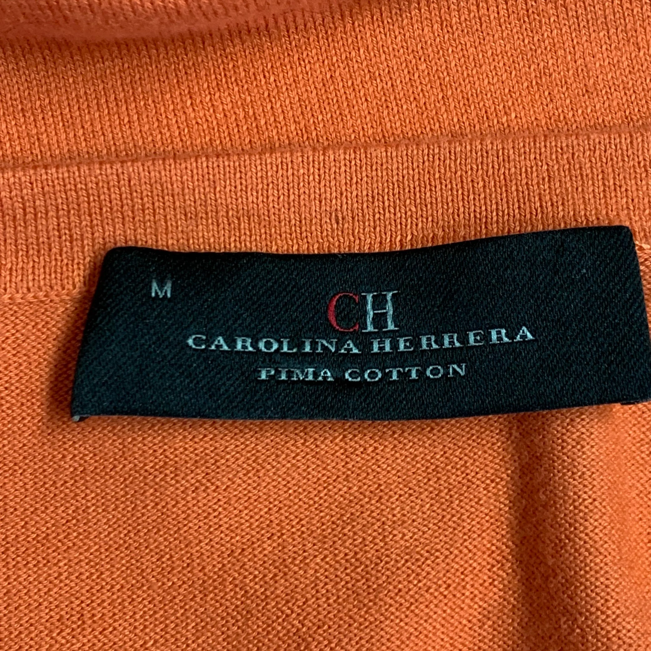 CAROLINA HERRERA Size M Orange Cotton V-Neck Pullover - Image 6