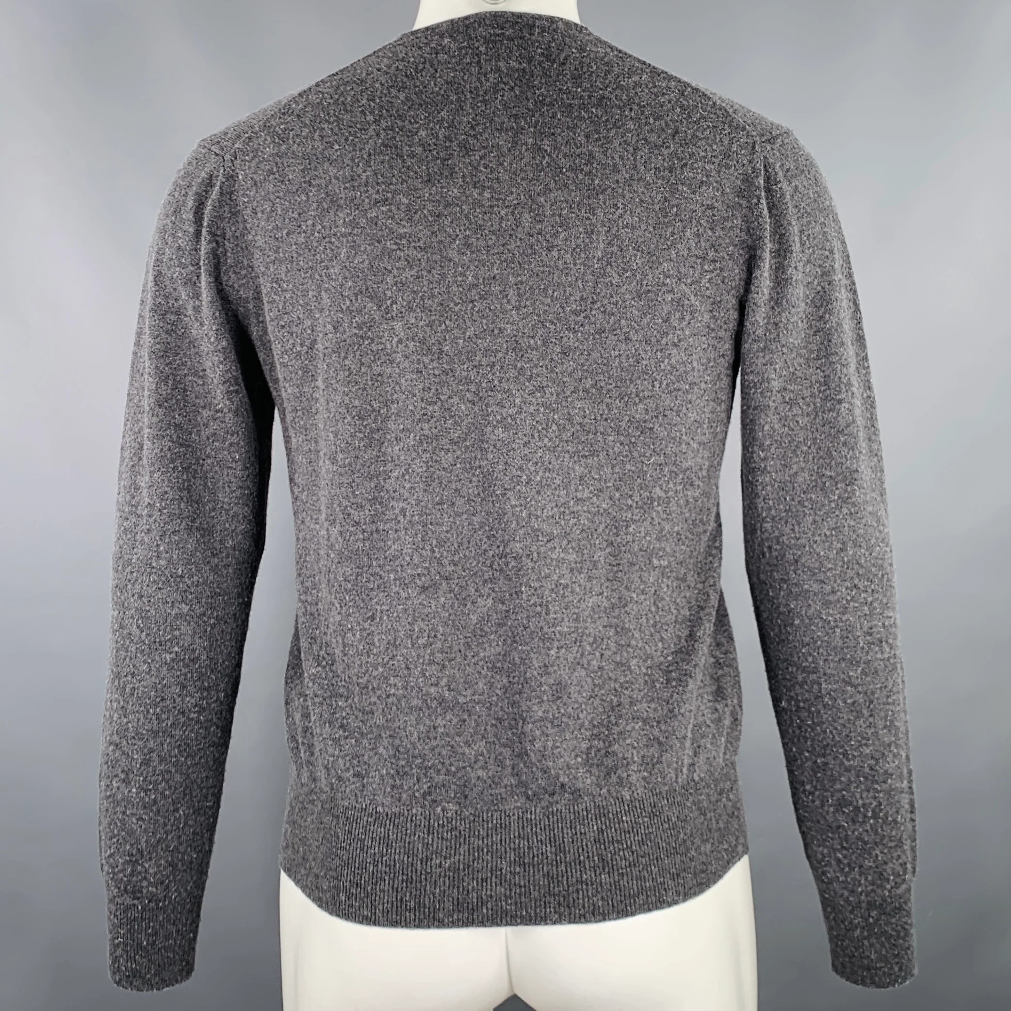 CAROLINA HERRERA Size S Grey Red Knit Wool Silk Cashmere V-Neck Sweater - Image 4