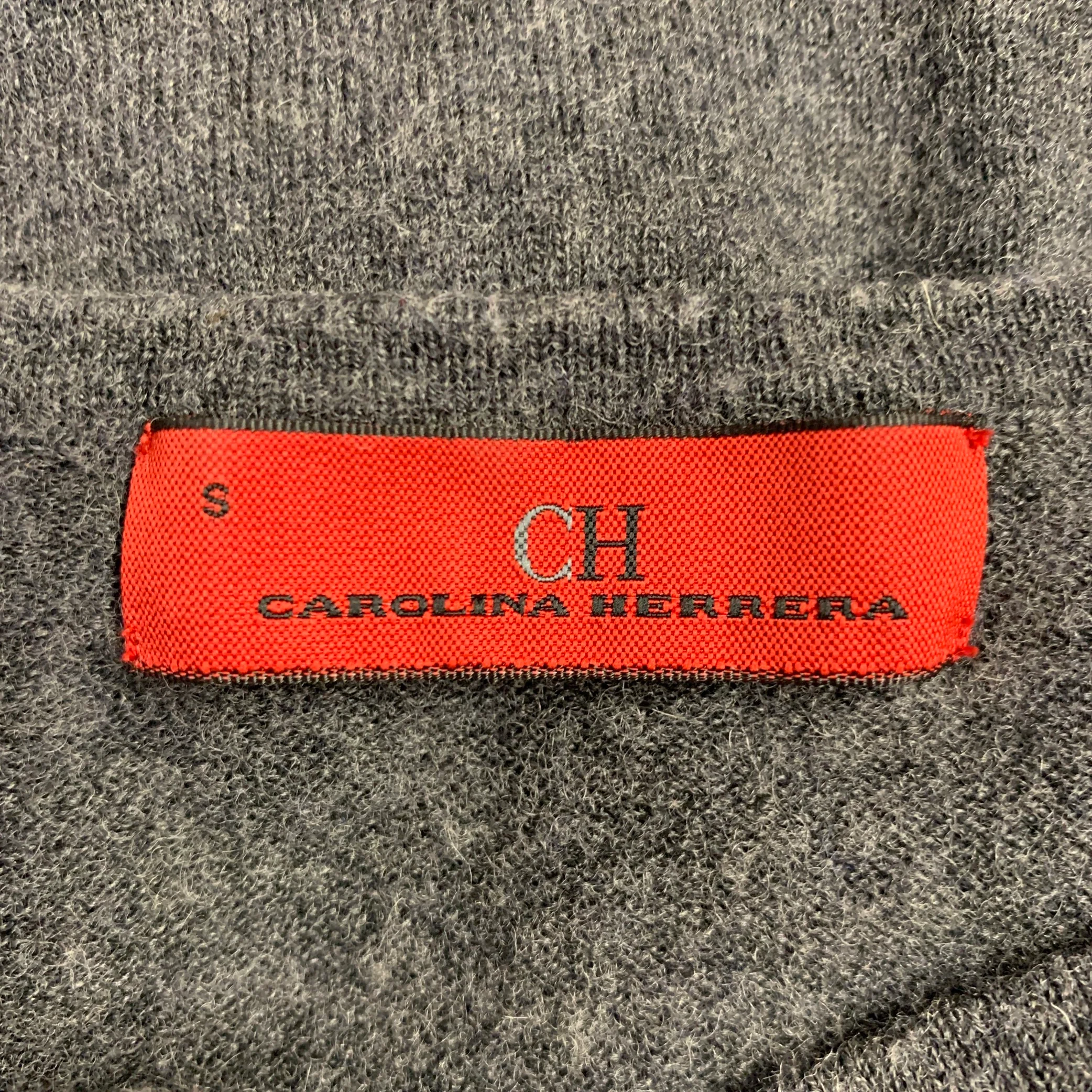 CAROLINA HERRERA Size S Grey Red Knit Wool Silk Cashmere V-Neck Sweater - Image 7