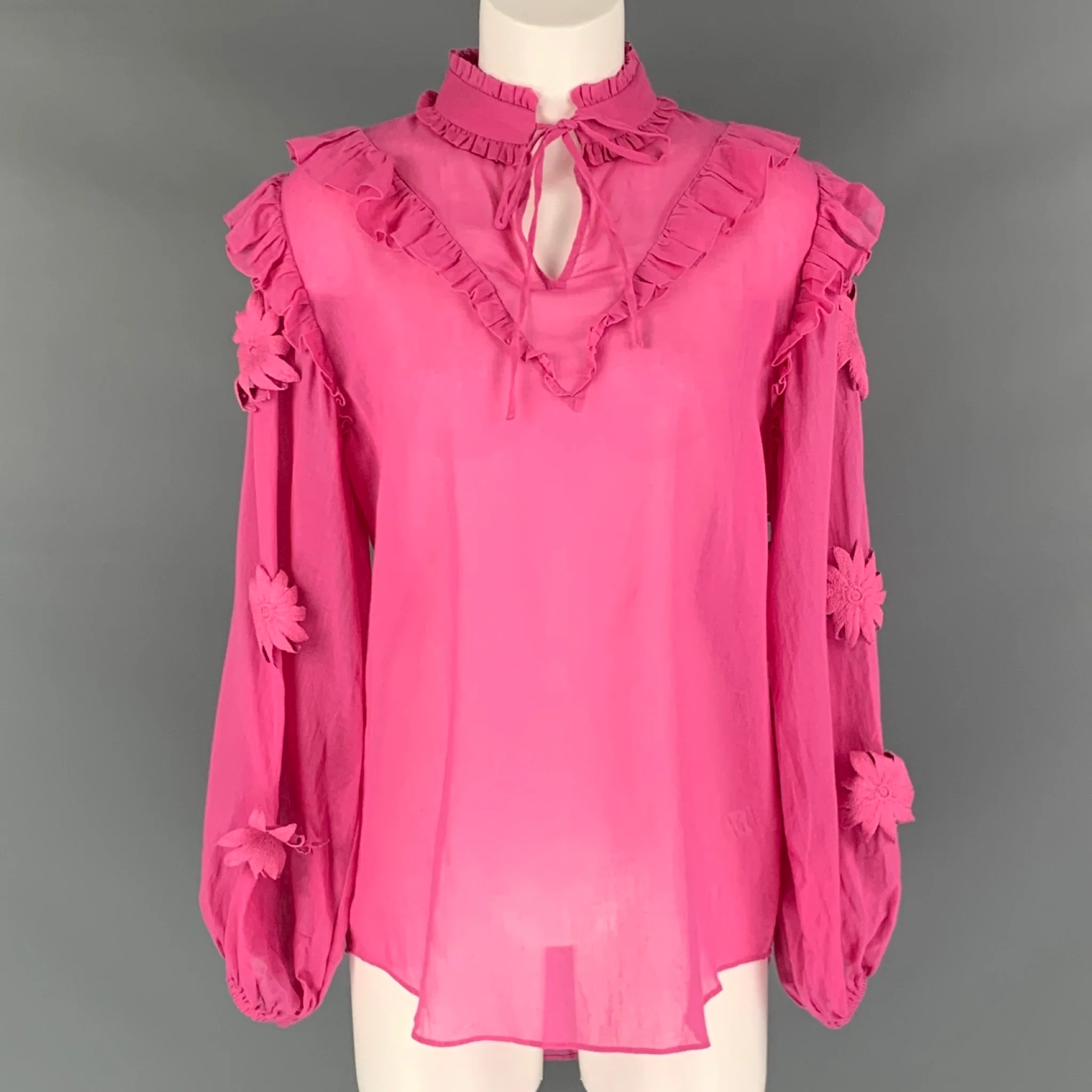 CAROLINA K Size S Pink Cotton Applique Bow Blouse