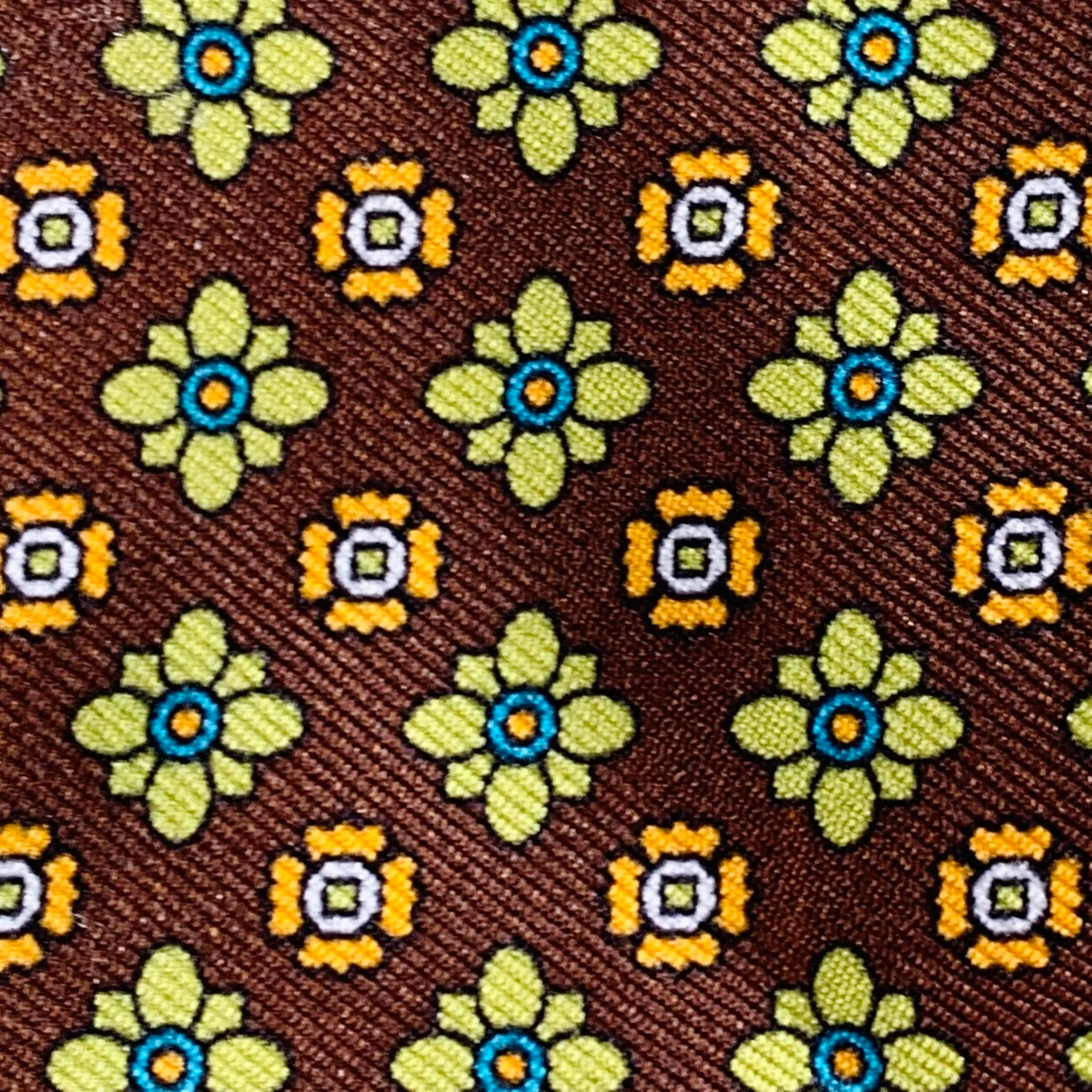 CARROT & GIBBS Brown Green Orange Floral Silk Bow Tie - Image 2