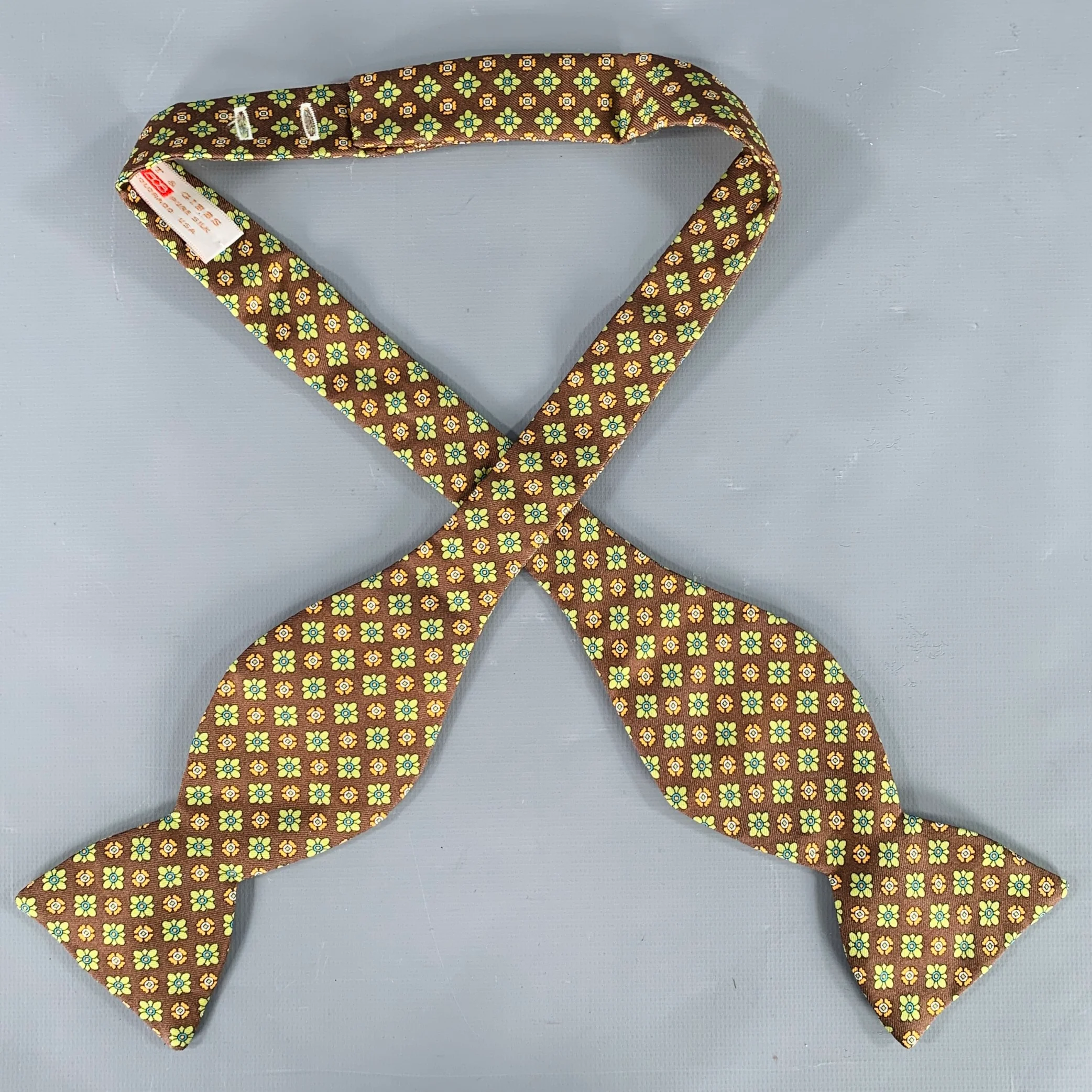 CARROT & GIBBS Brown Green Orange Floral Silk Bow Tie - Image 3