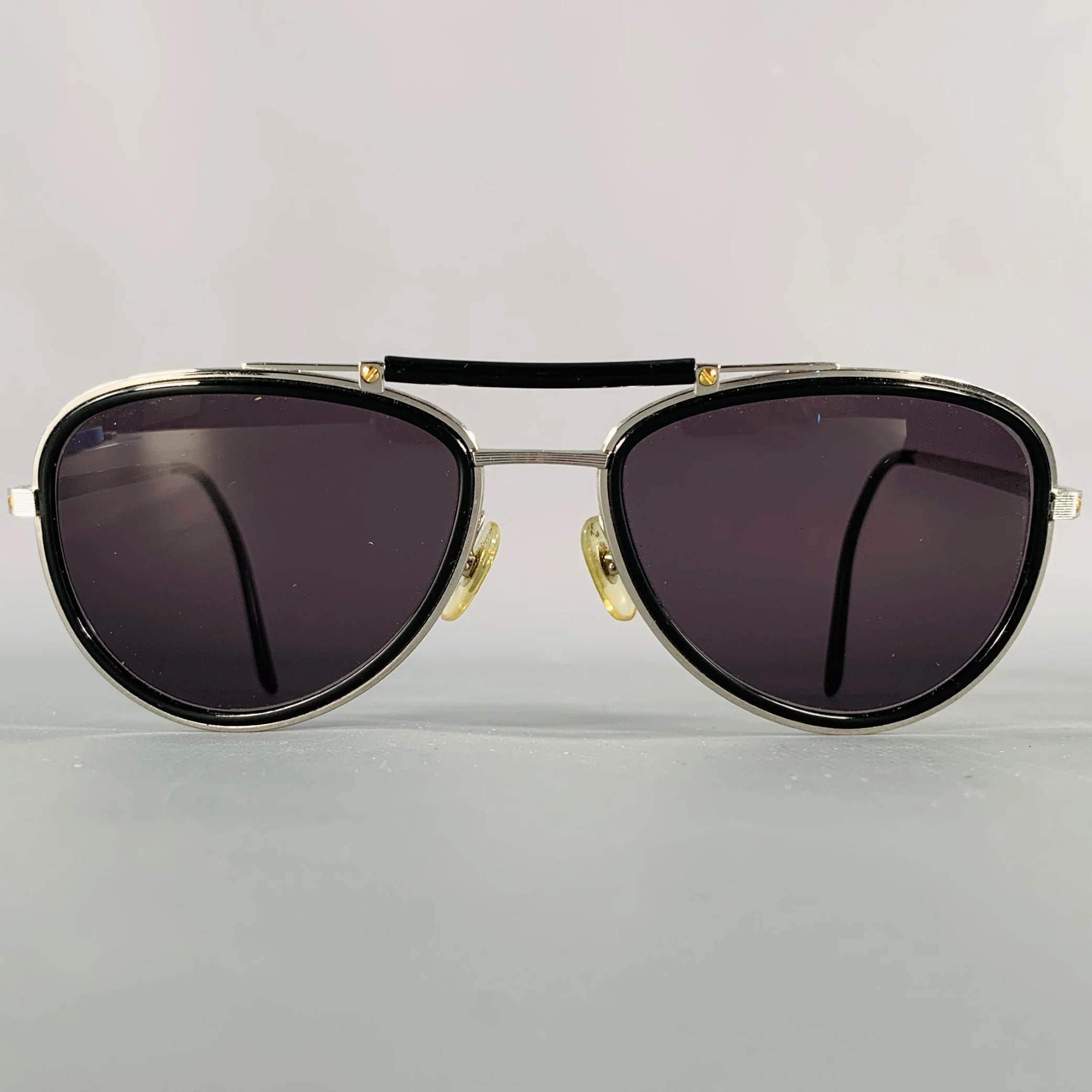 CARTIER Black Silver Metal Aviator Sunglasses