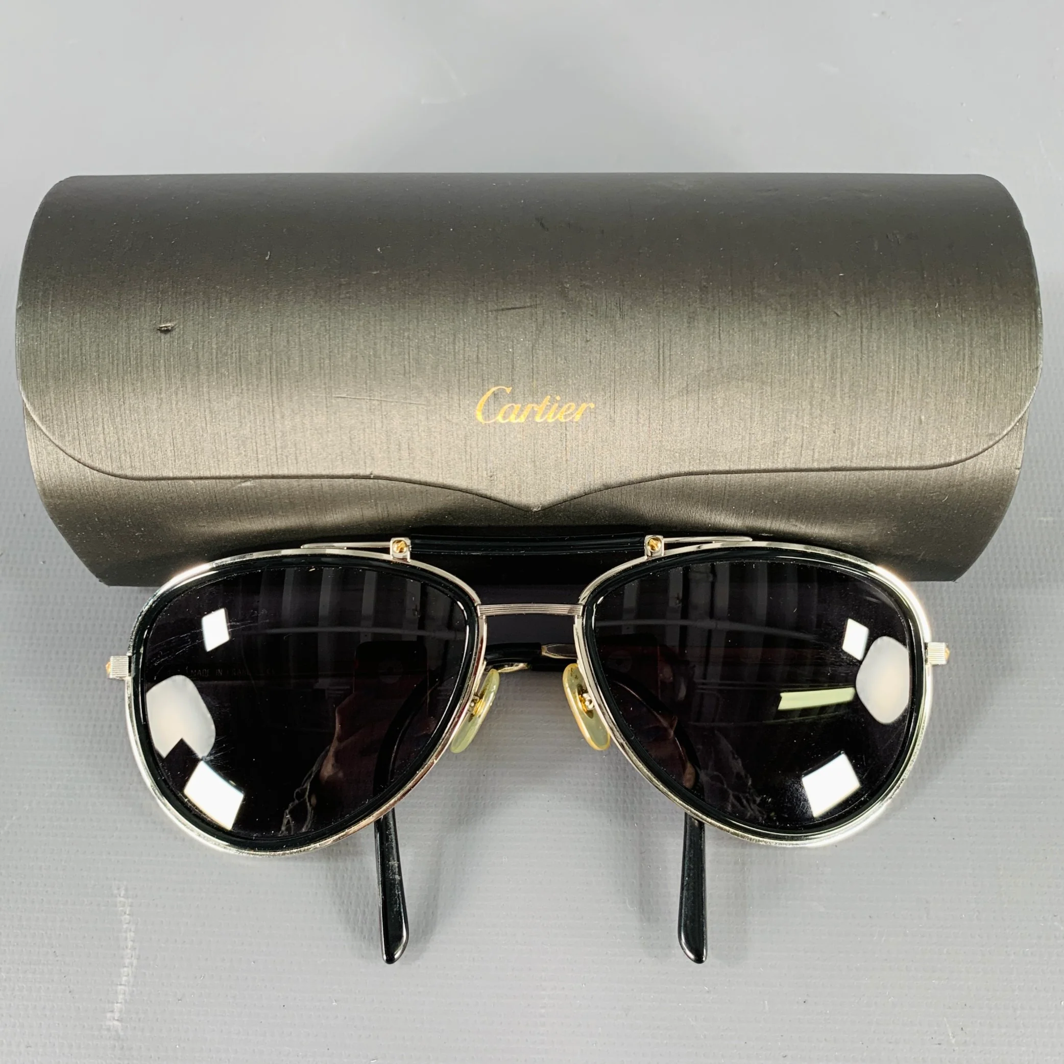 CARTIER Black Silver Metal Aviator Sunglasses - Image 7