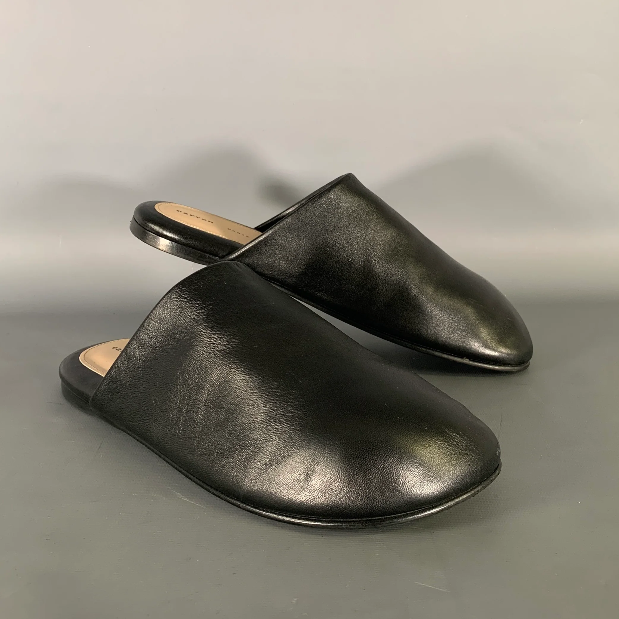 CARVEN Size 10 Black Leather Lambskin Slippers Flats