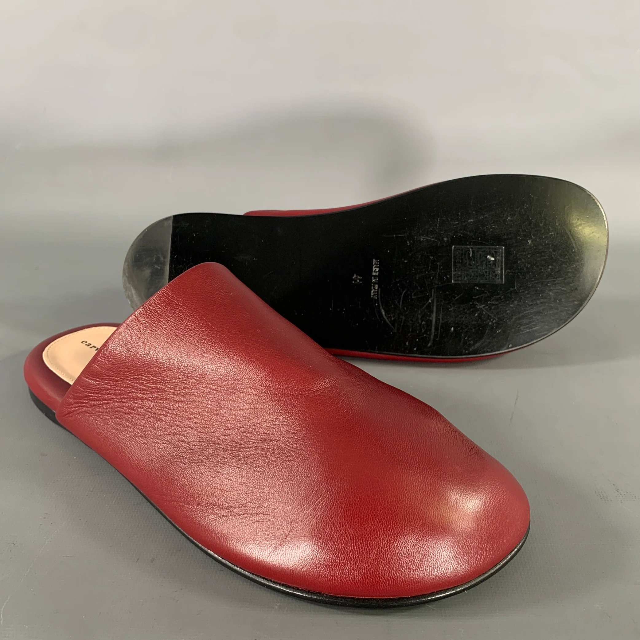 CARVEN Size 10 Burgundy Leather Lambskin Slippers Flats - Image 5