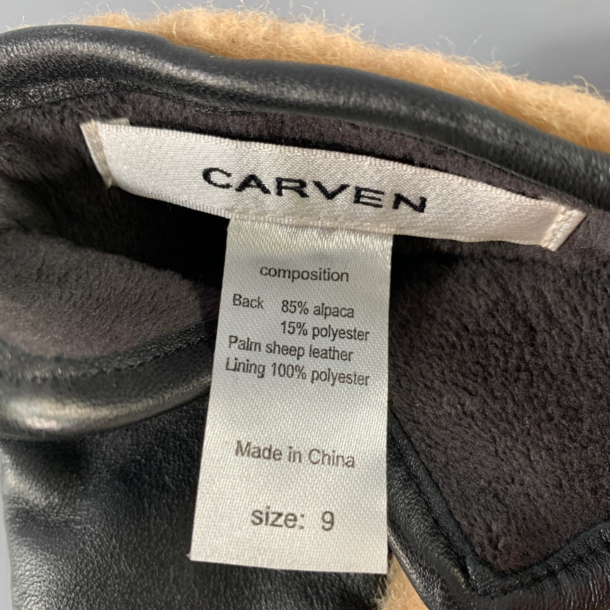 CARVEN Size 9 Tan Black Sheep Leather Alpaca Blend Gloves - Image 3