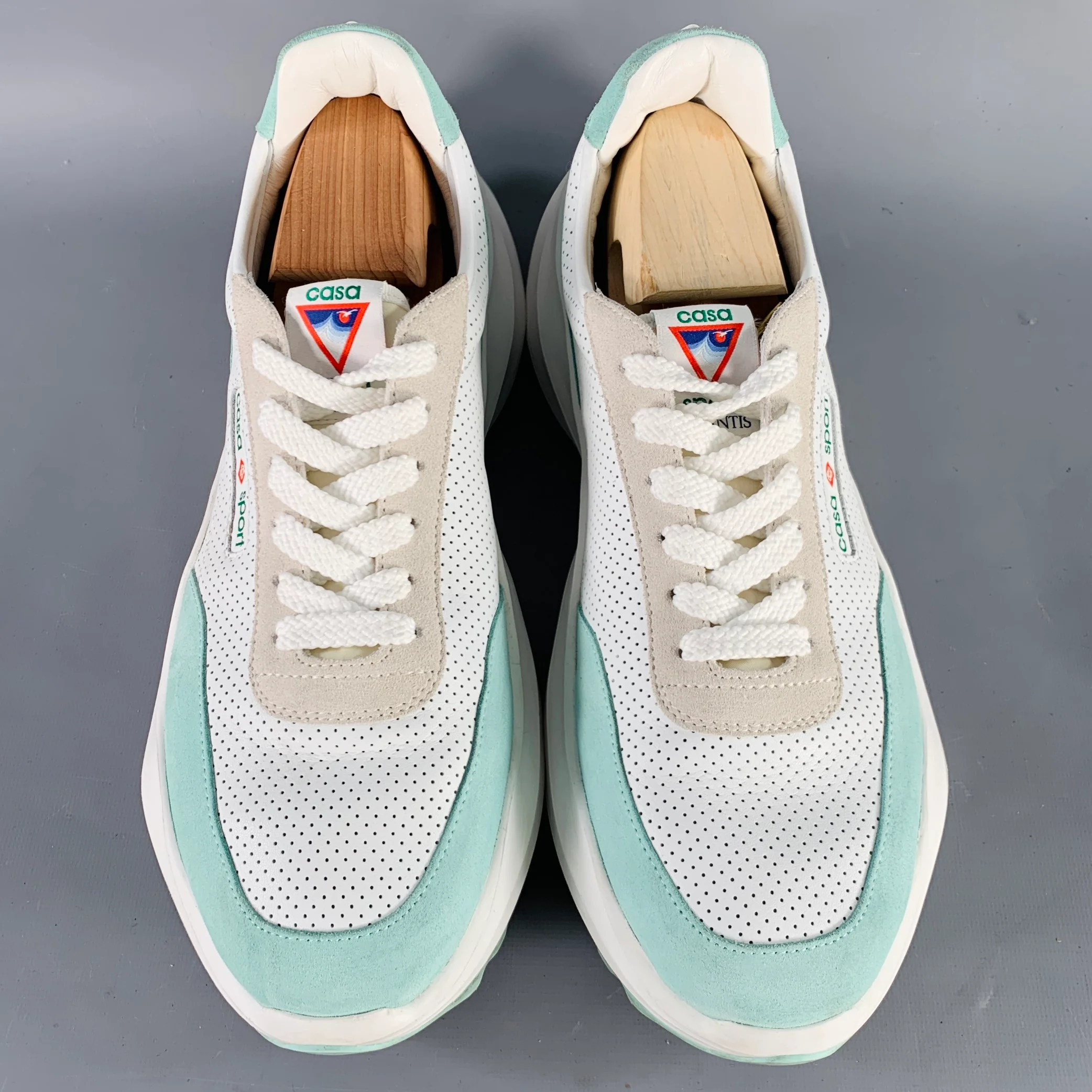 CASABLANCA Size 12 White Mint Perforated Leather Color Block Sneakers - Image 4
