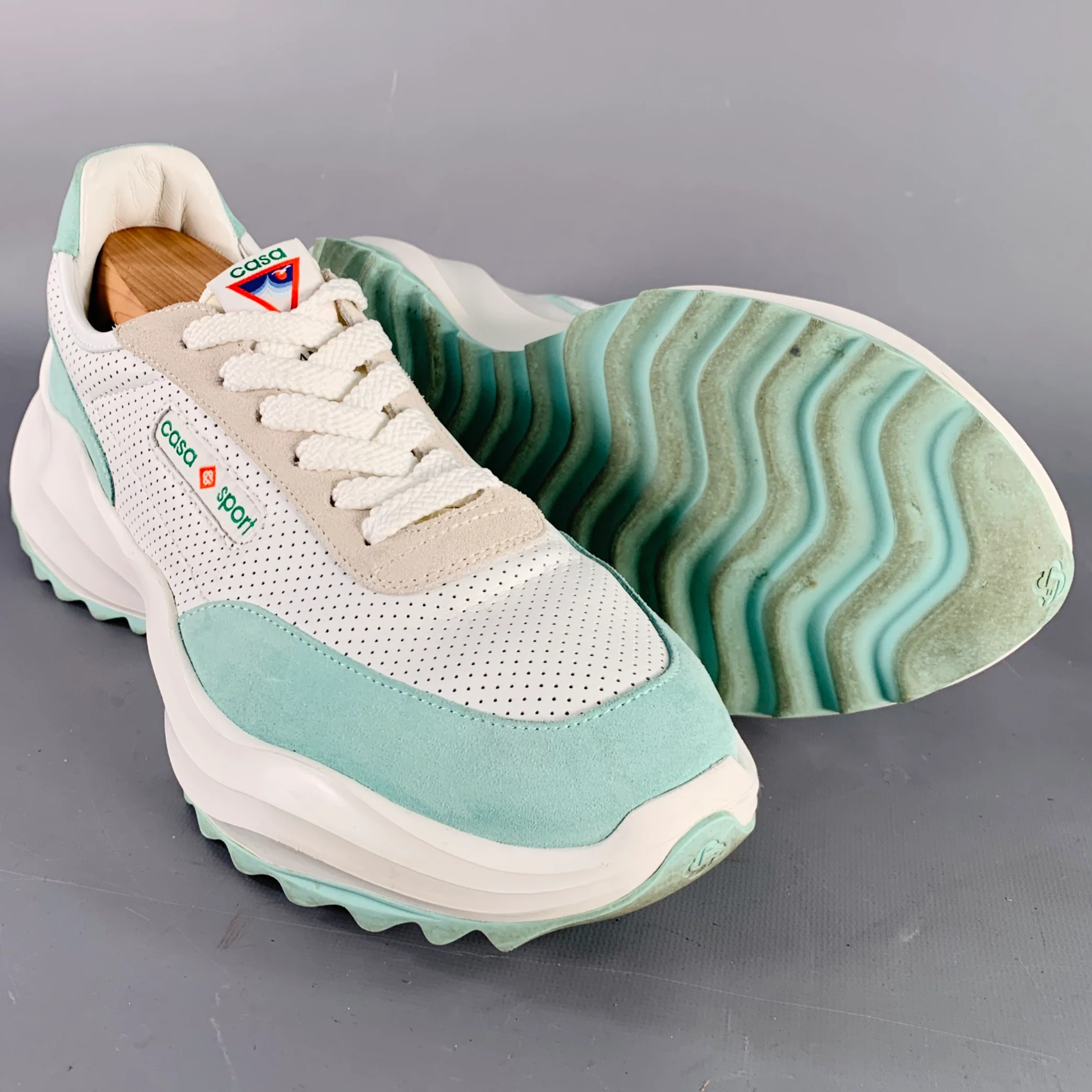 CASABLANCA Size 12 White Mint Perforated Leather Color Block Sneakers - Image 5