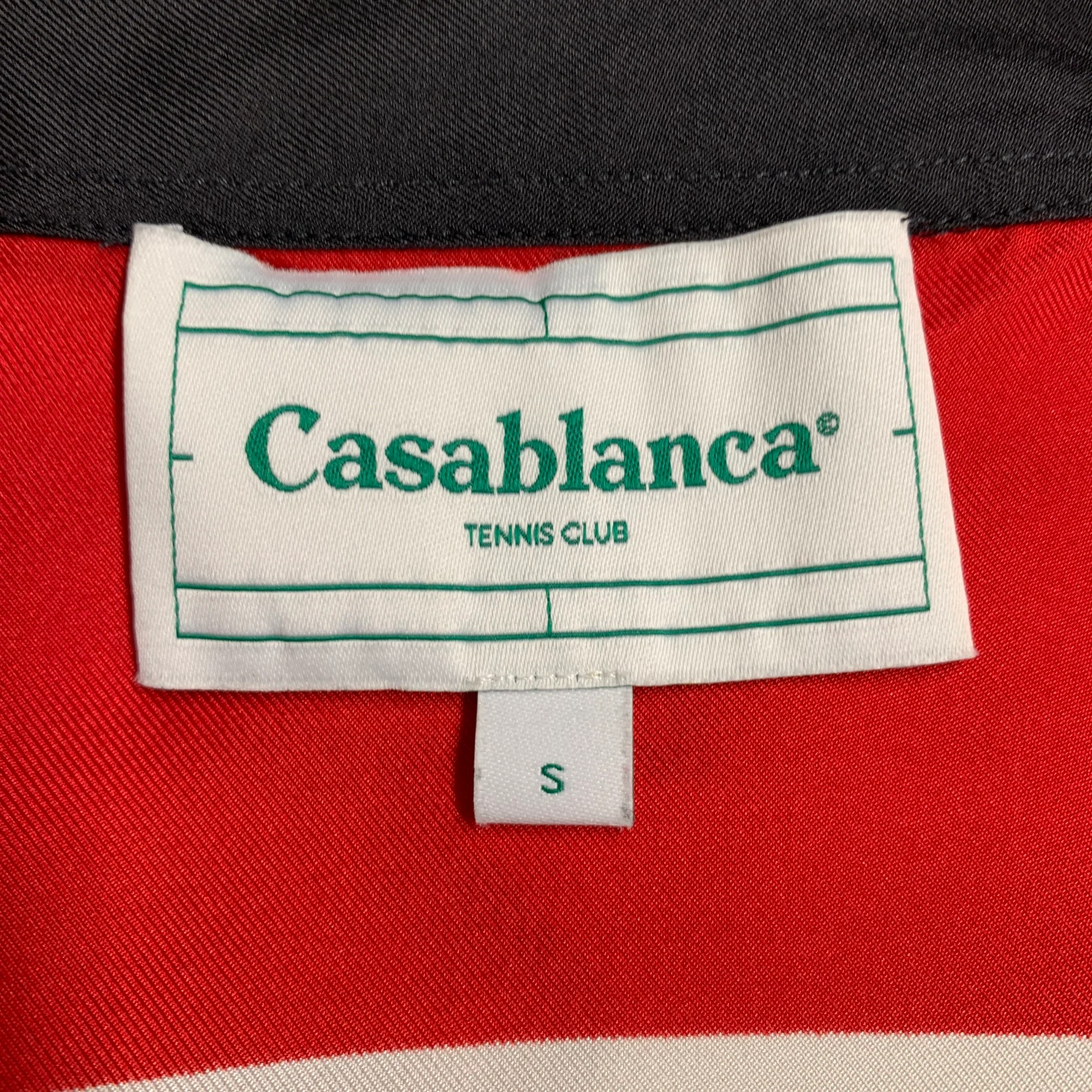CASABLANCA Size S AW21 Red Black White Logo Silk Hidden Buttons Long Sleeve Shirt - Image 9