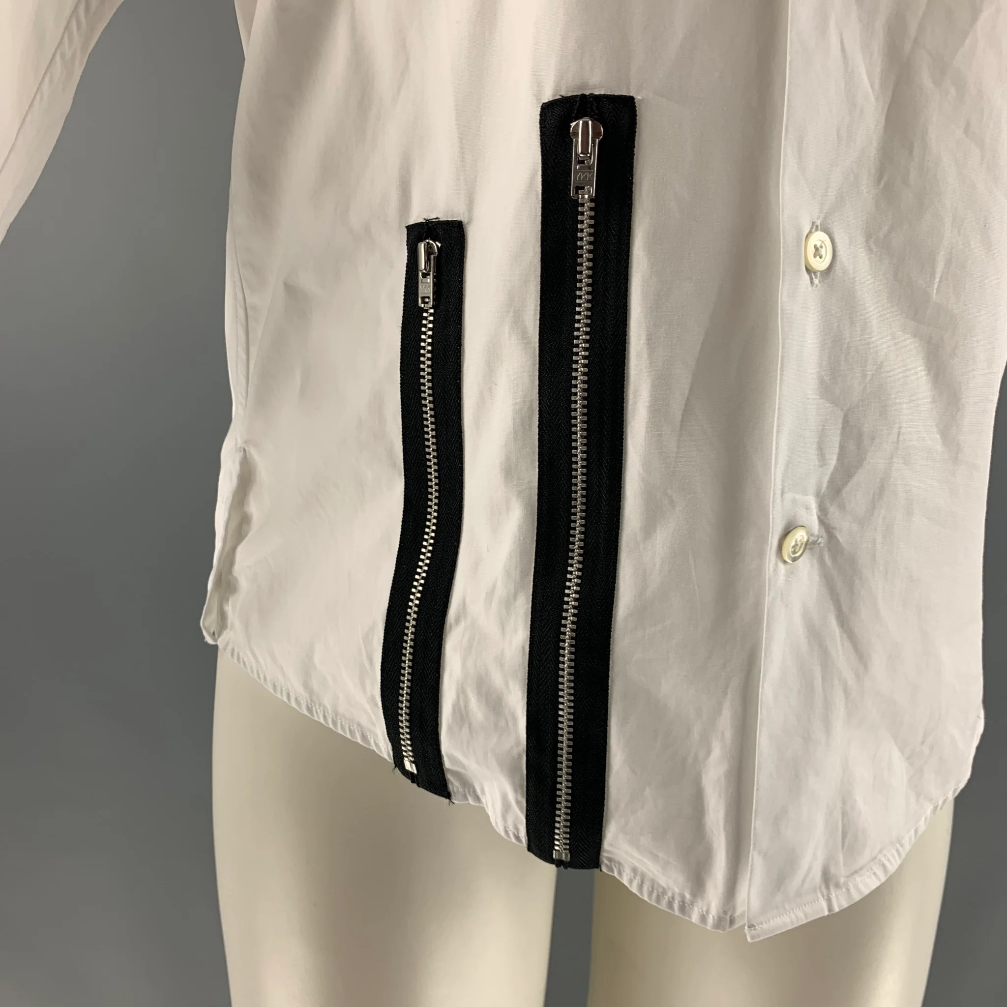 CASELY HAYFORD Size XS White Solid Cotton Button Up Long Sleeve Shirt - Image 2