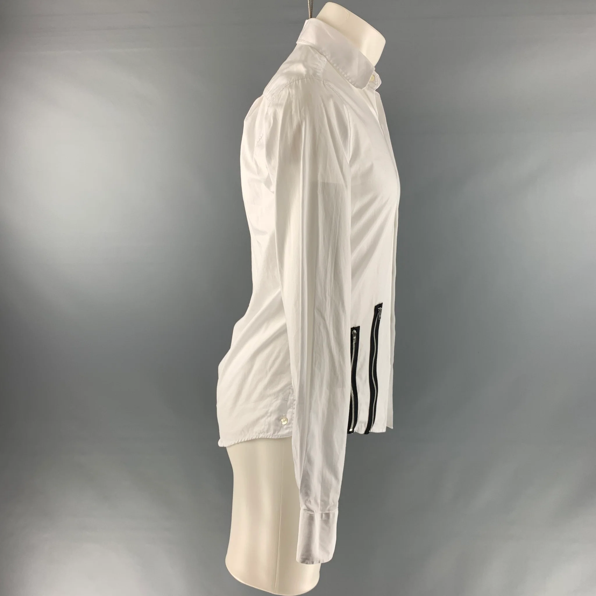 CASELY HAYFORD Size XS White Solid Cotton Button Up Long Sleeve Shirt - Image 3