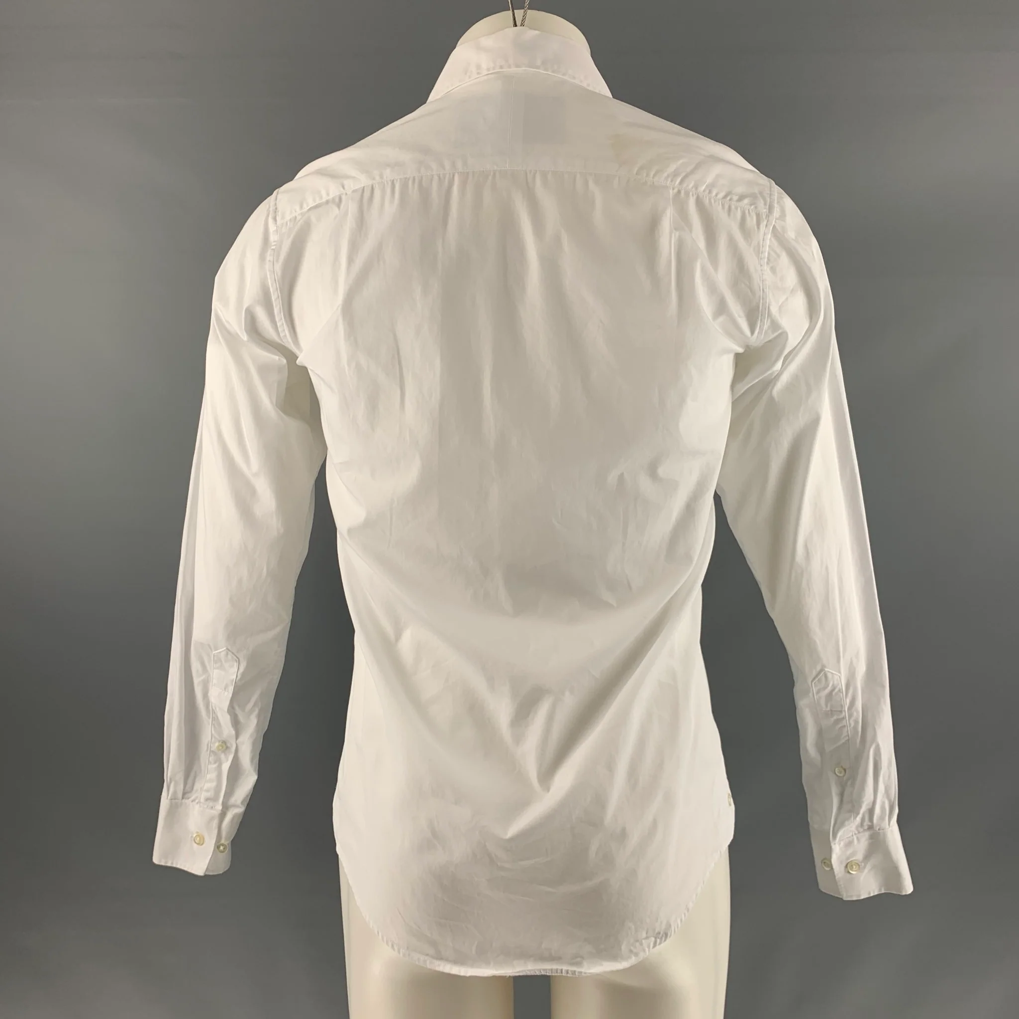 CASELY HAYFORD Size XS White Solid Cotton Button Up Long Sleeve Shirt - Image 4