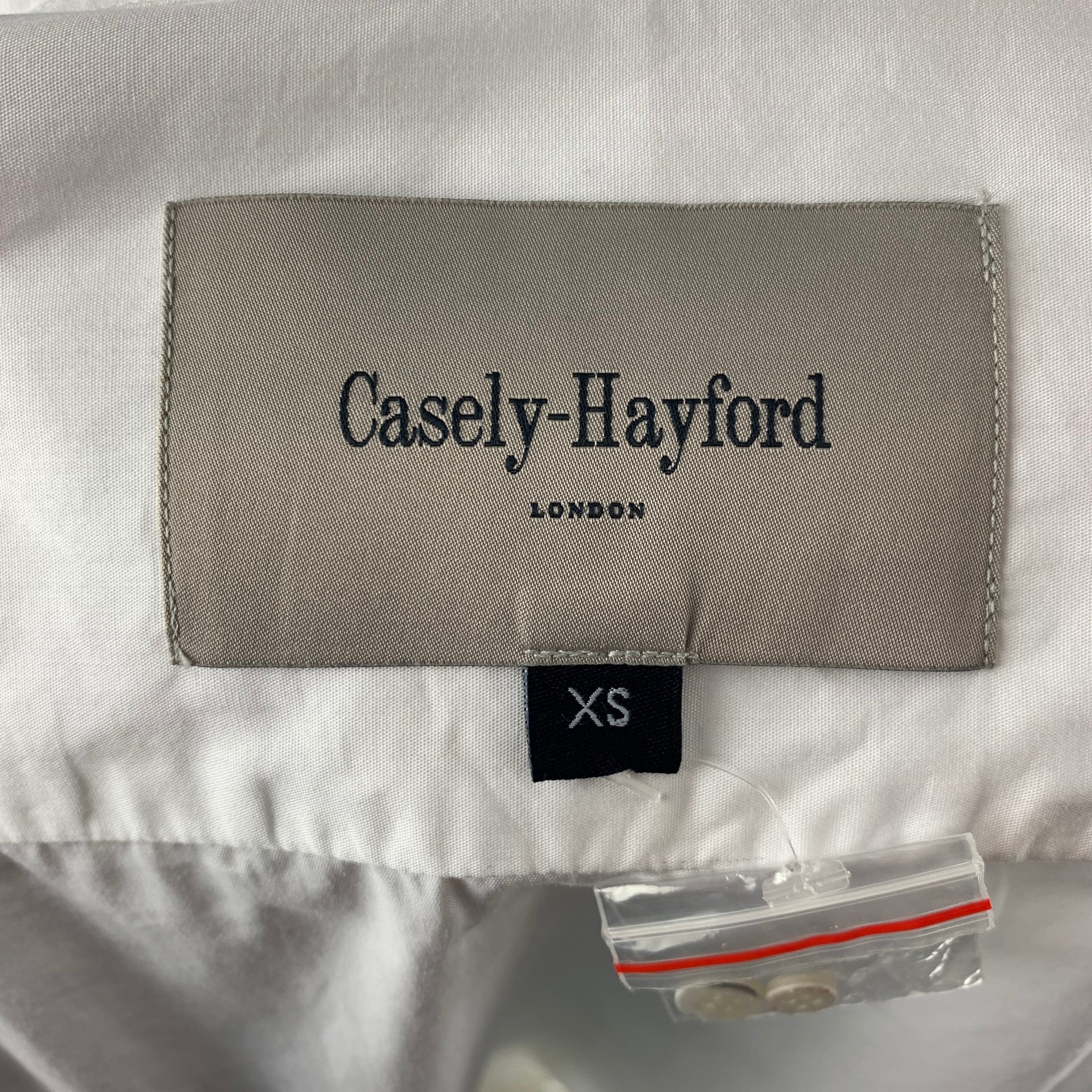 CASELY HAYFORD Size XS White Solid Cotton Button Up Long Sleeve Shirt - Image 5