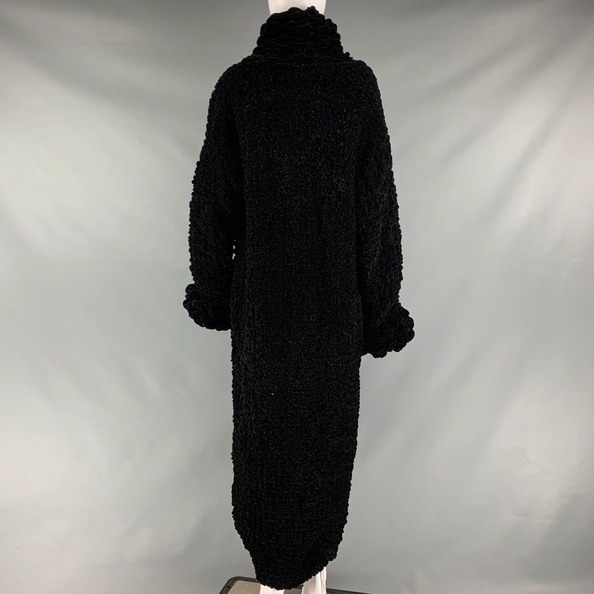 CATHERINE BACON One Size Black Rayon Silk Ruched Oversized Coat - Image 4