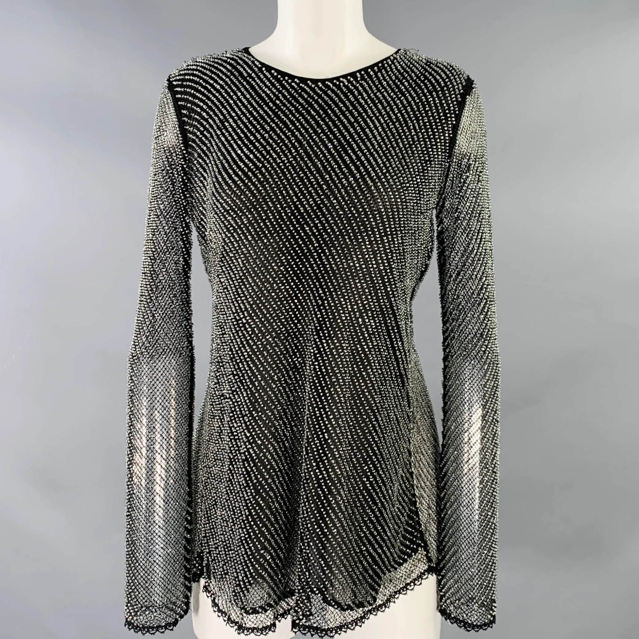CECILIA DE BUCOURT Size S Black Clear Mesh Beaded Sheer Dress Top
