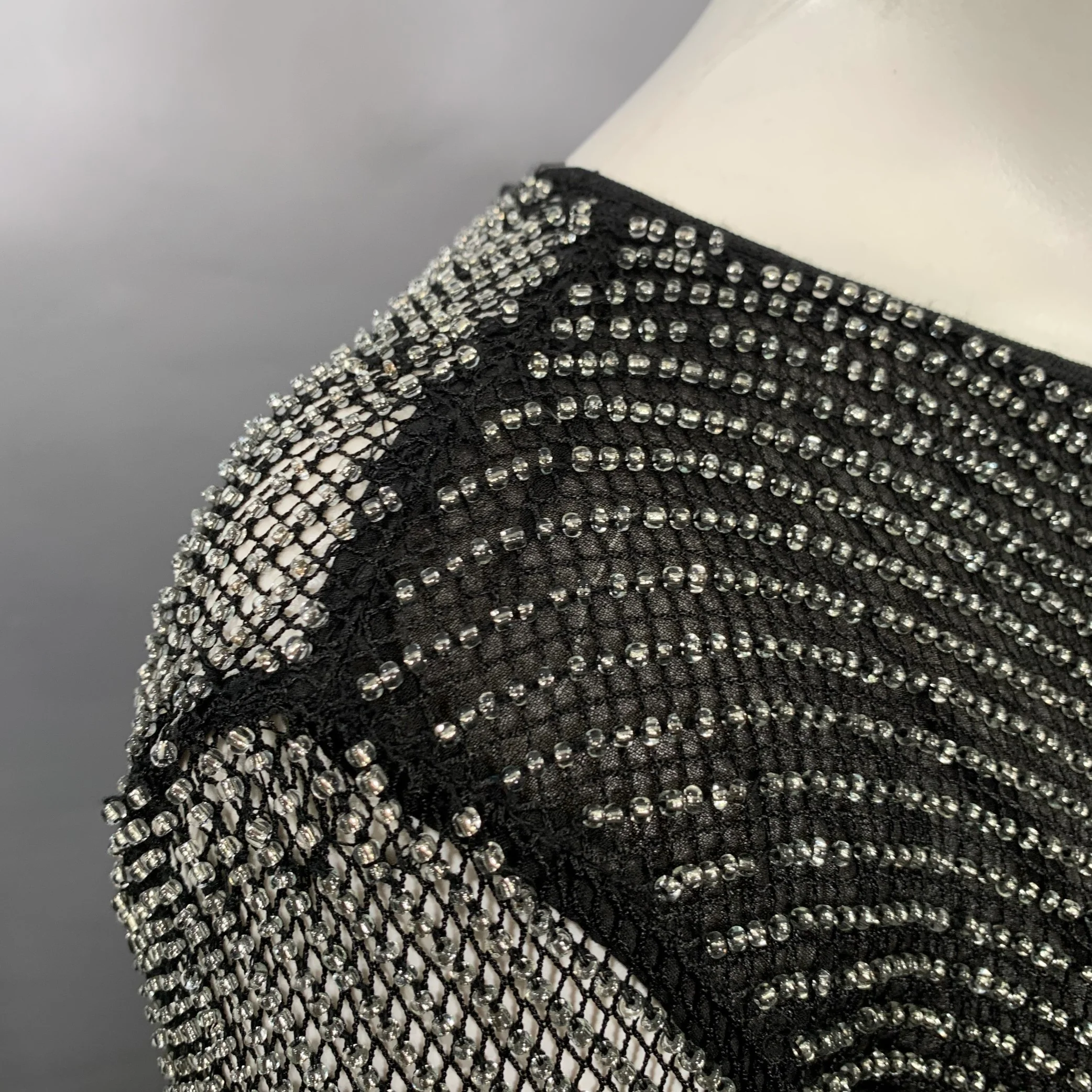 CECILIA DE BUCOURT Size S Black Clear Mesh Beaded Sheer Dress Top - Image 8