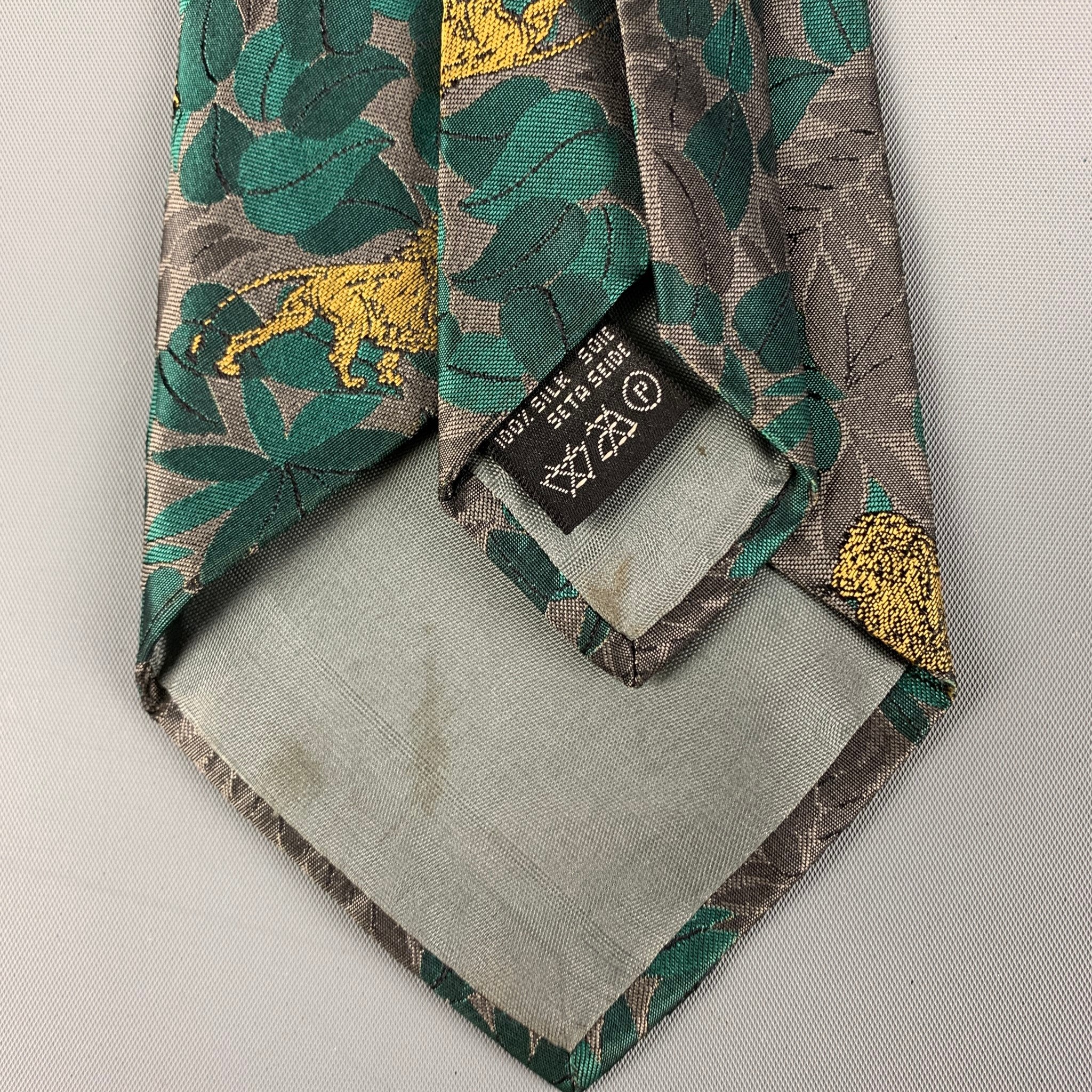 CECILIA METHENY Green Grey Print Silk Tie - Image 3