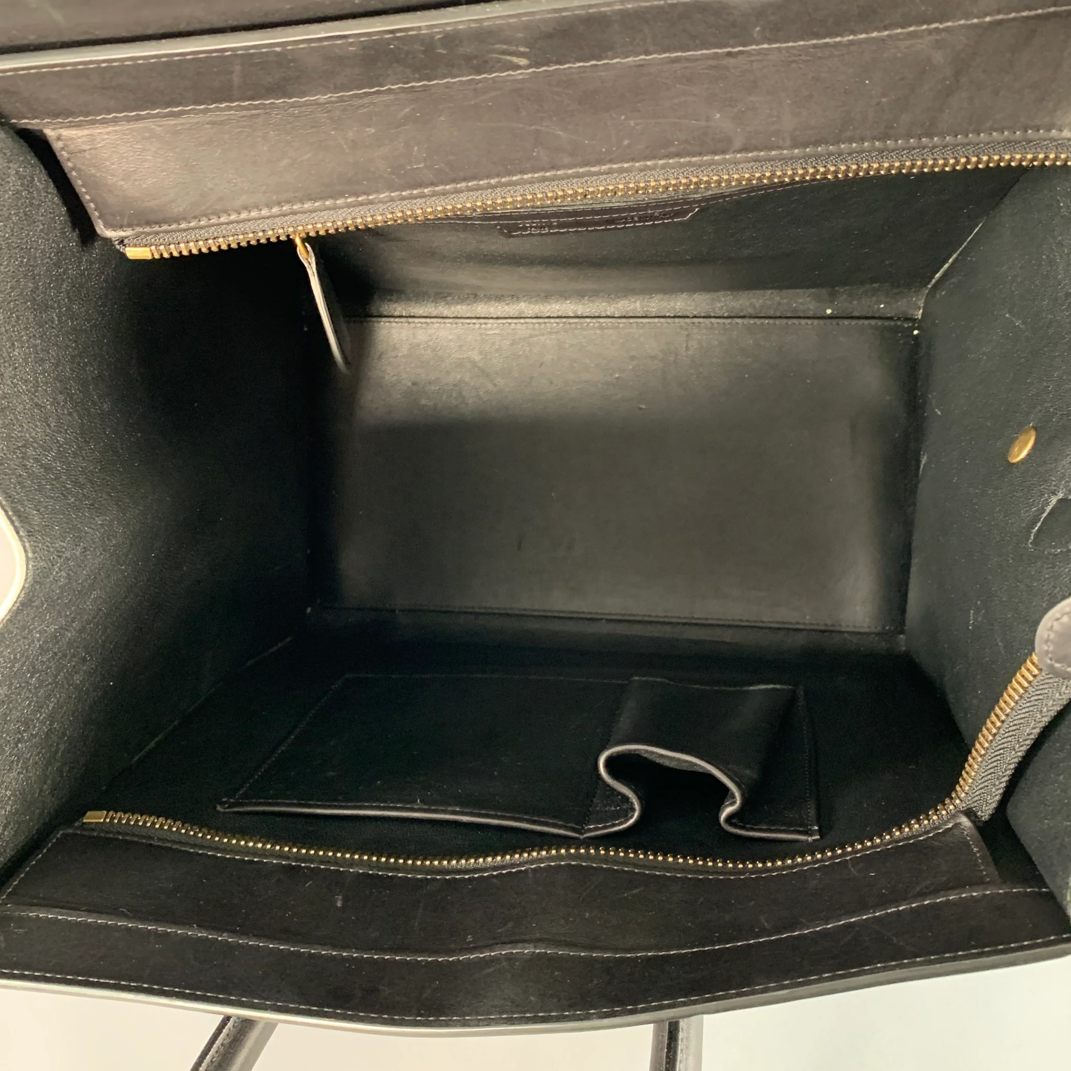 CELINE Brown Taupe Color Block Leather Tote Handbag - Image 8