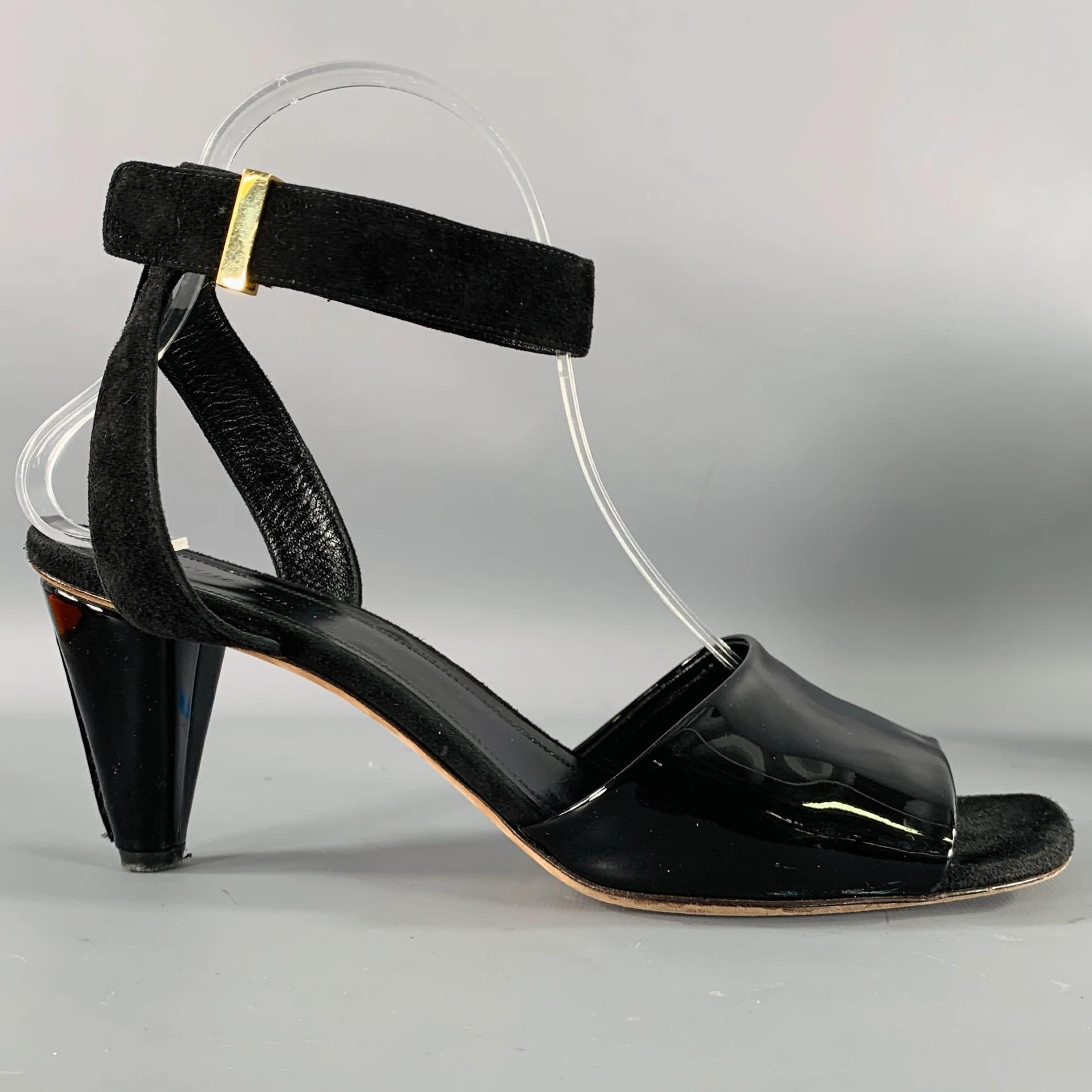 CELINE Size 10 Black Suede Patent Leather Ankle Strap Sandals - Image 2