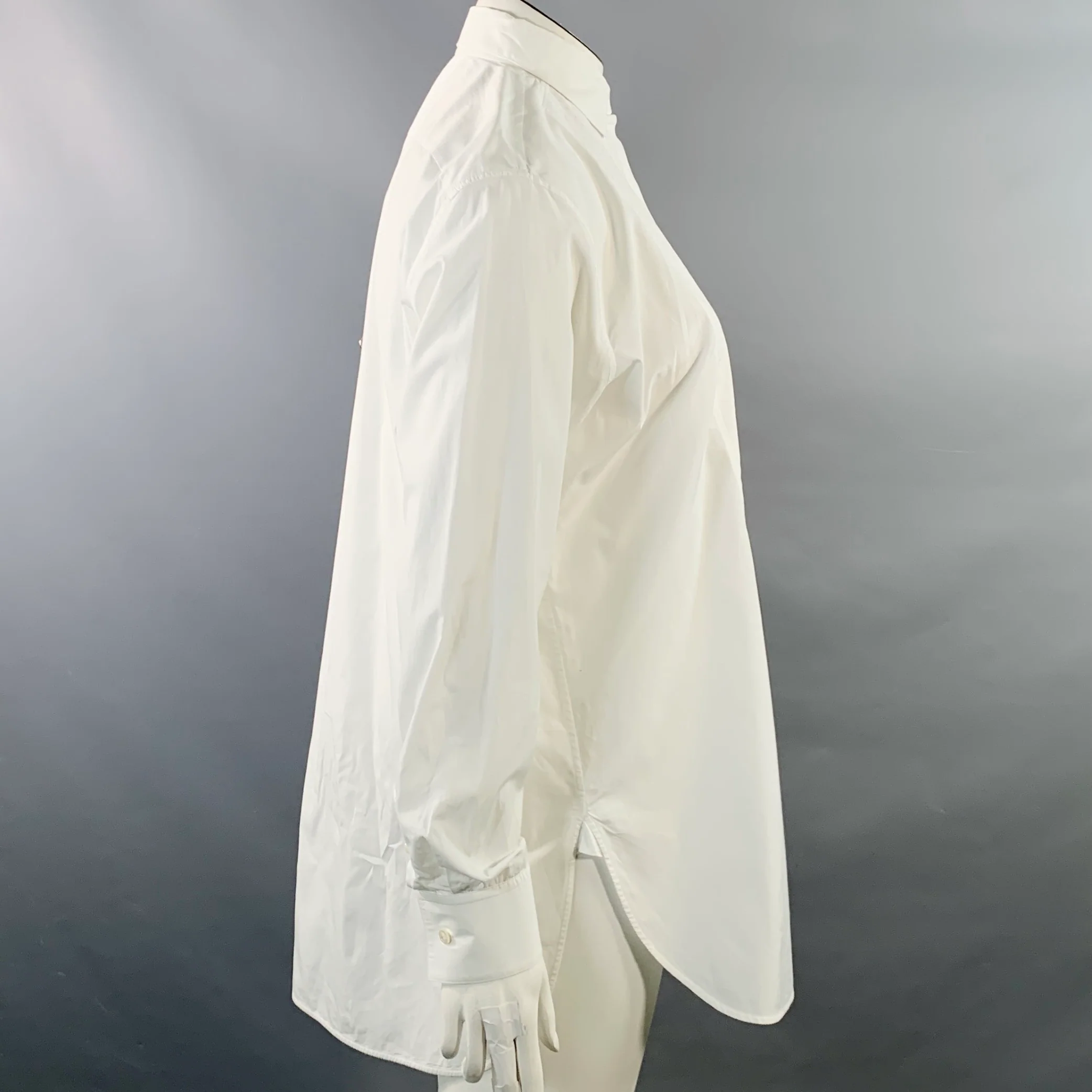 CELINE Size 12 White Cotton Hidden Buttons Formal Shirt - Image 3