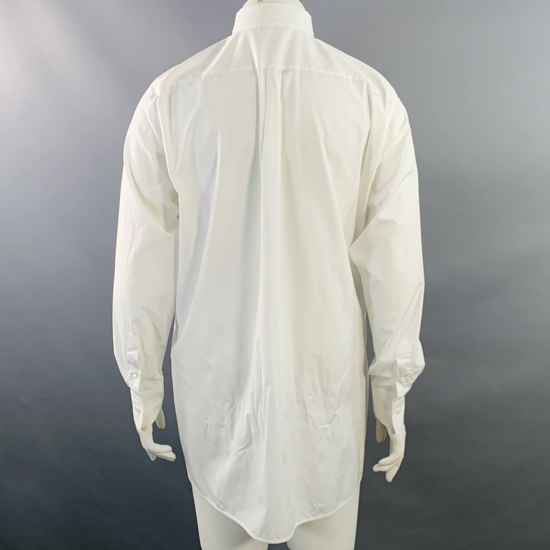 CELINE Size 12 White Cotton Hidden Buttons Formal Shirt - Image 4