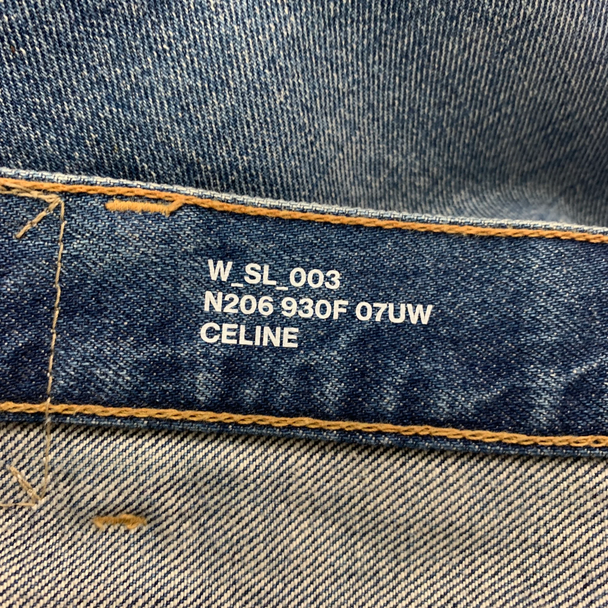 CELINE Size 27 Blue Cotton Distressed Jeans - Image 4