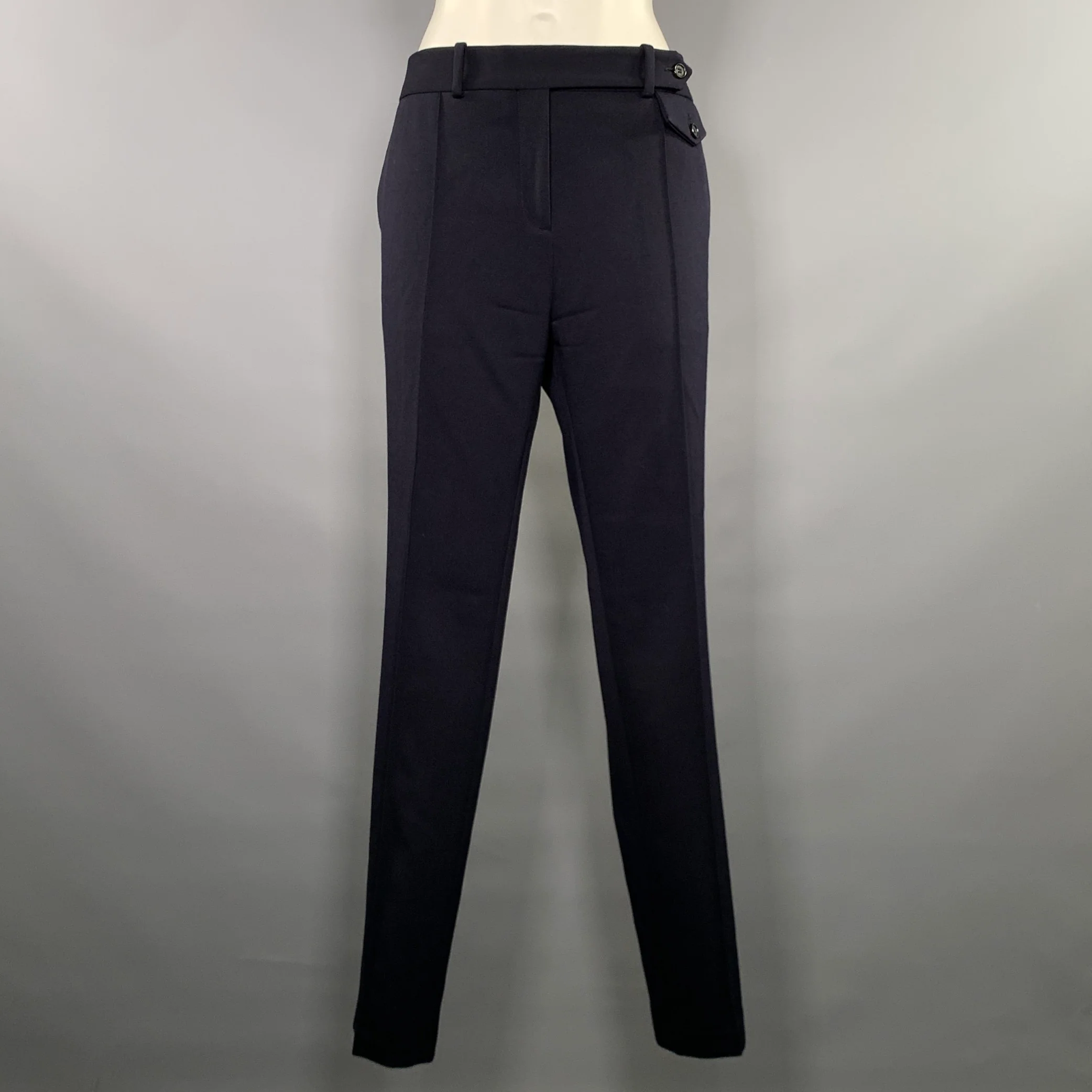CELINE Size 32 Navy Wool Blend Solid Pleated Dress Pants