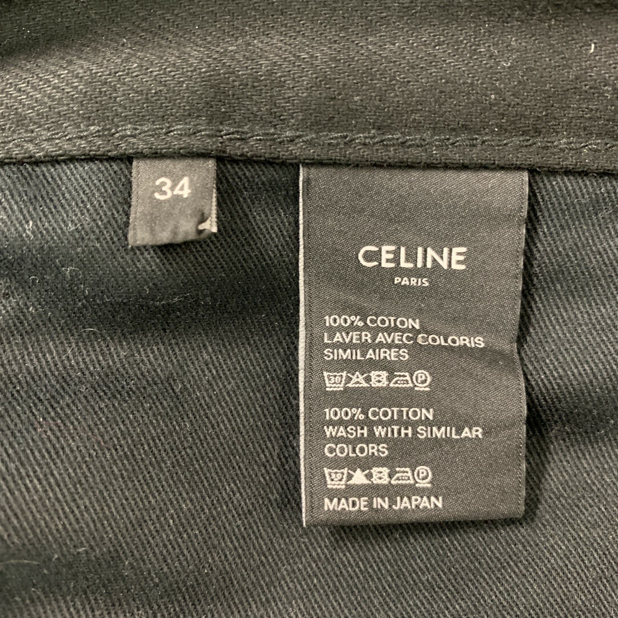 CELINE Size 34 Black Solid Cotton Zip Fly Jeans - Image 3