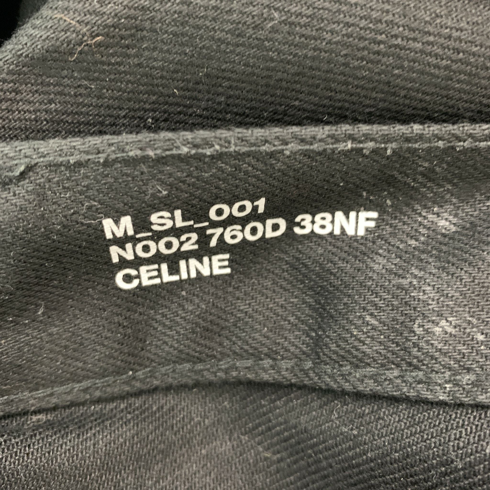 CELINE Size 34 Black Solid Cotton Zip Fly Jeans - Image 4