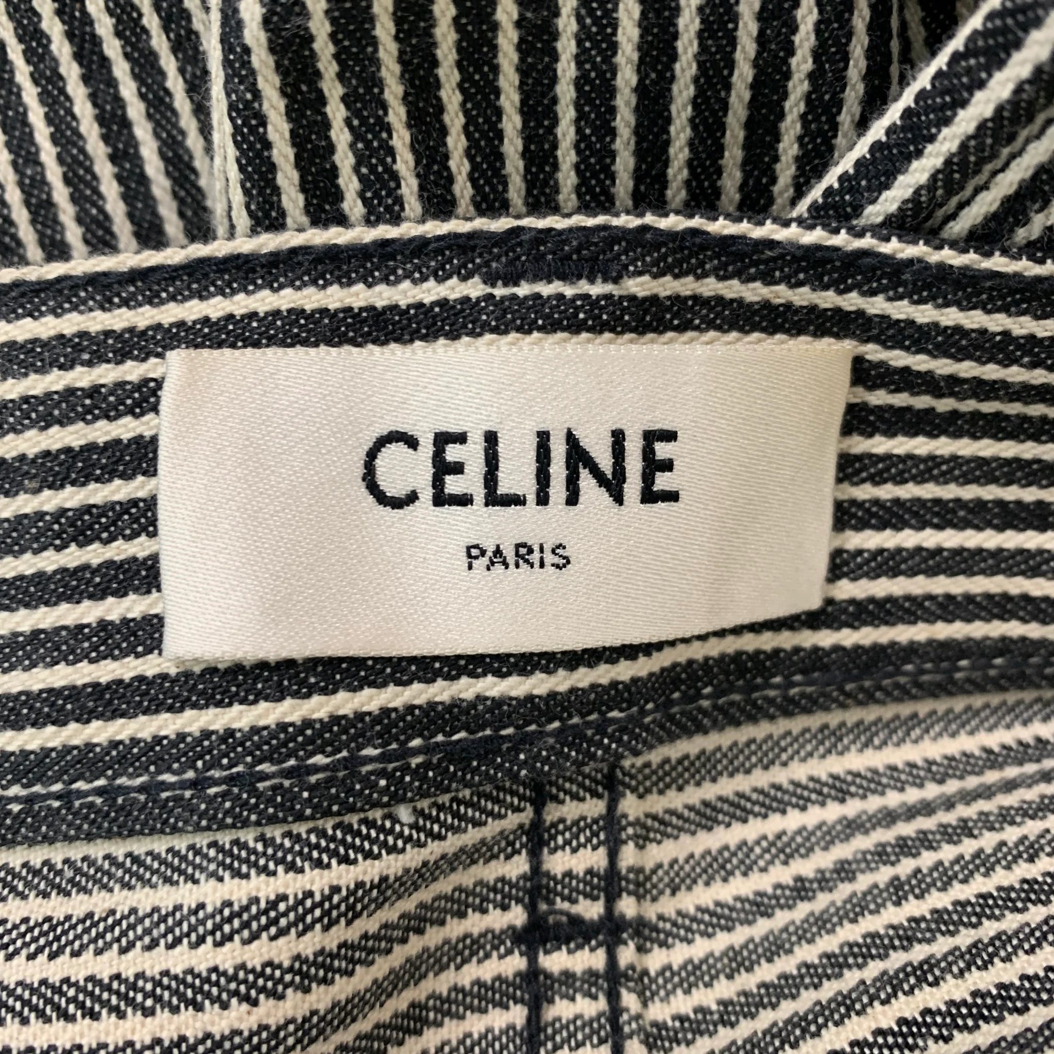 CELINE Size 34 Indigo White Stripe Cotton Zip Fly Jeans - Image 3