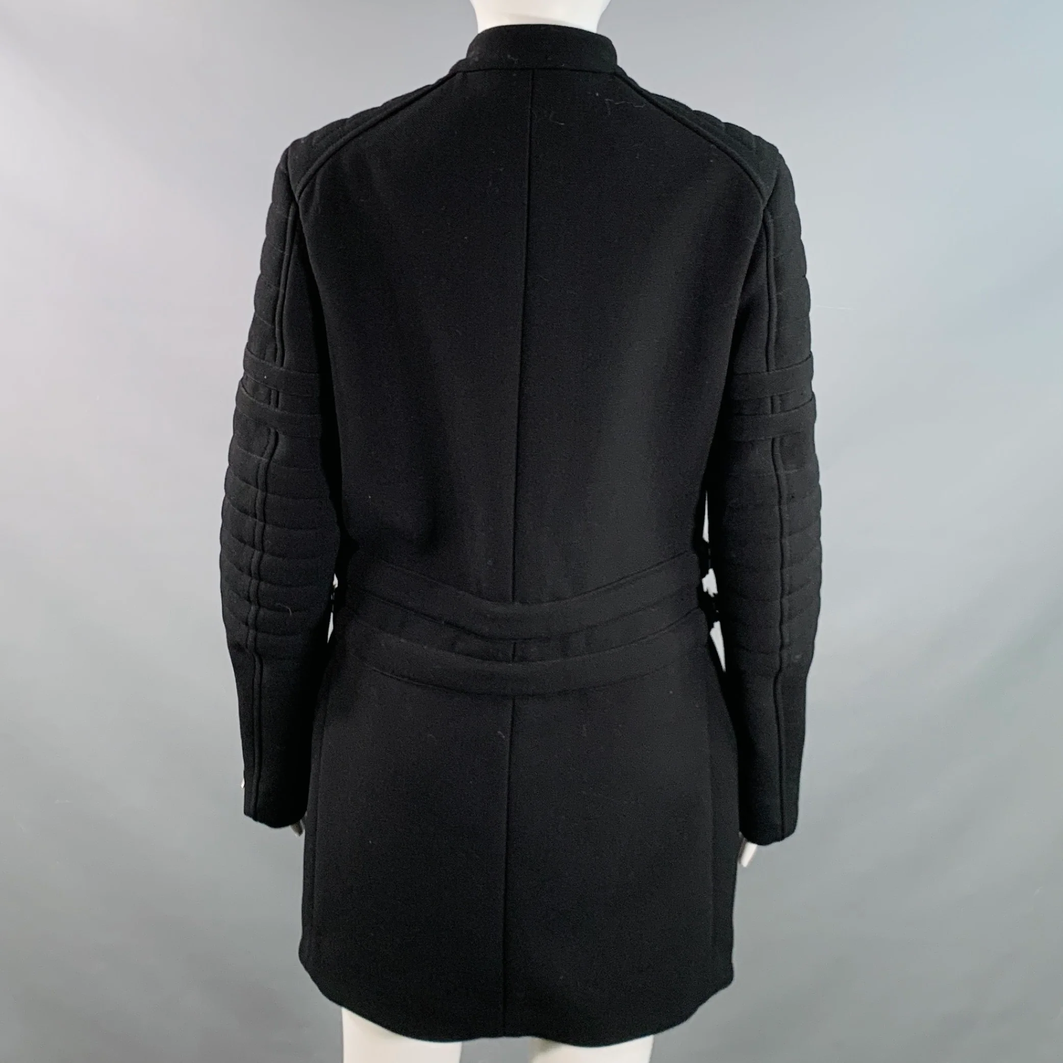 CELINE Size 4 Black Wool Zippers Detail Bondage Coat - Image 6