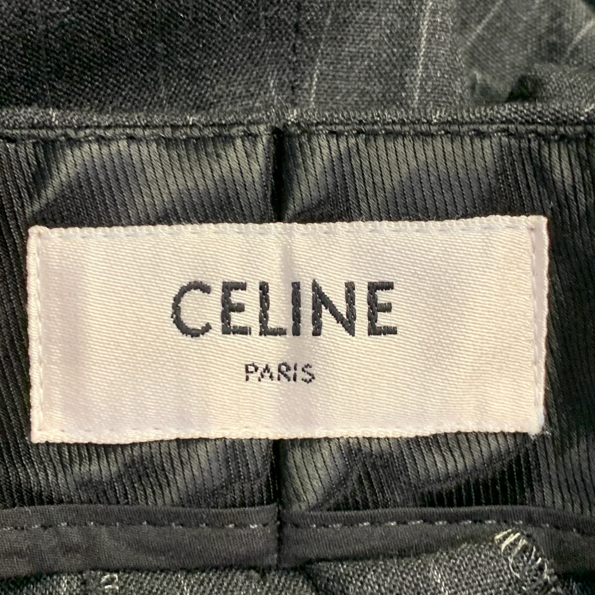 CELINE Size 44 Regular Grey Charcoal Stripe Wool Polyester Suit - Image 11