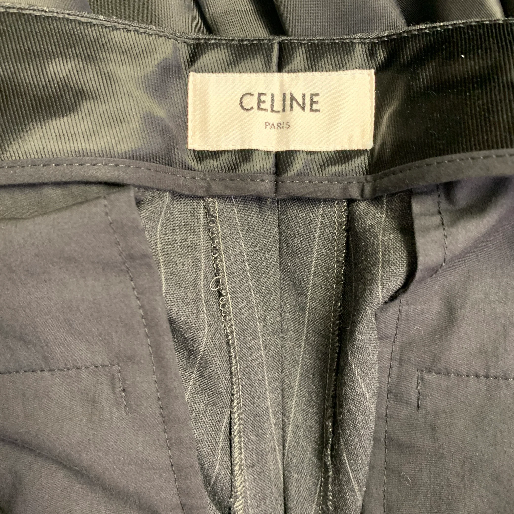 CELINE Size 44 Regular Grey Charcoal Stripe Wool Polyester Suit - Image 14