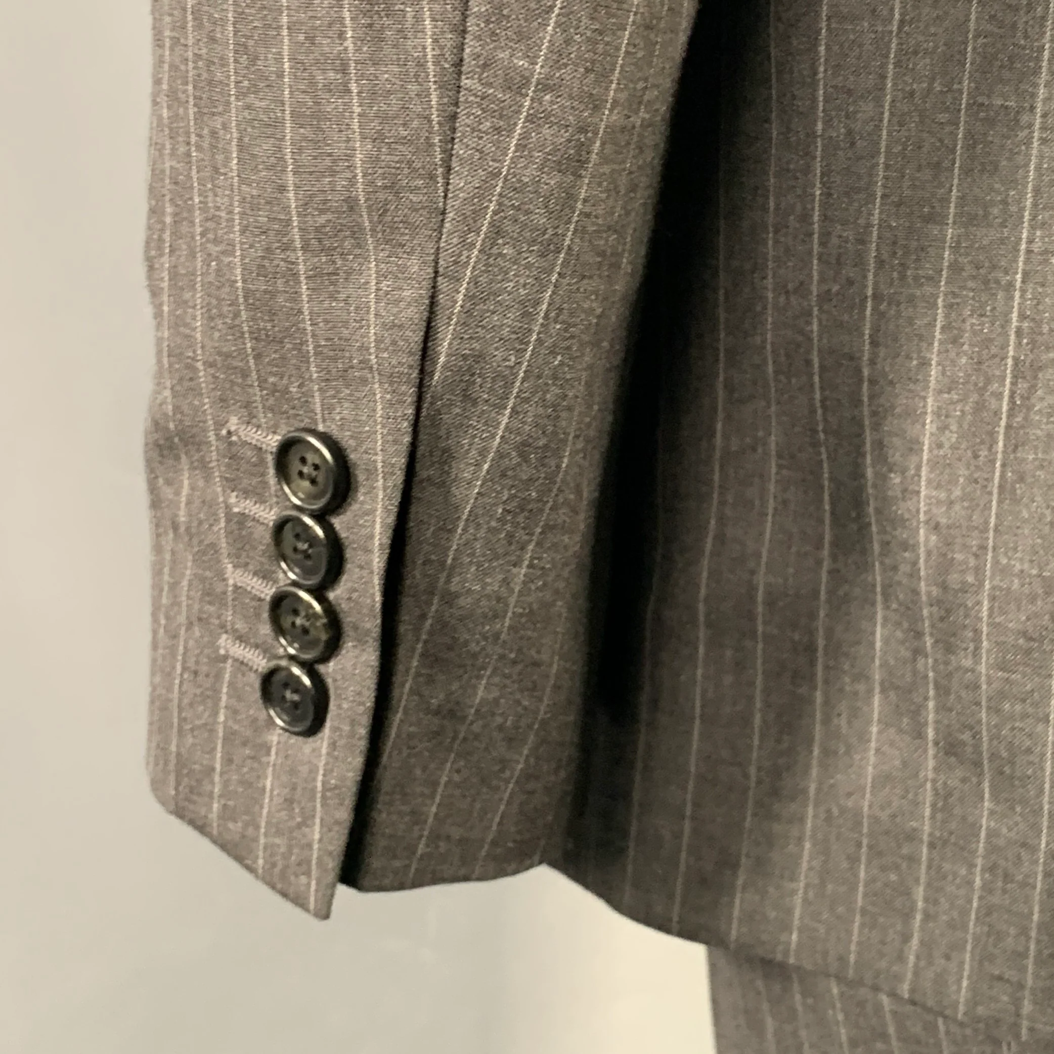 CELINE Size 44 Regular Grey Charcoal Stripe Wool Polyester Suit - Image 6