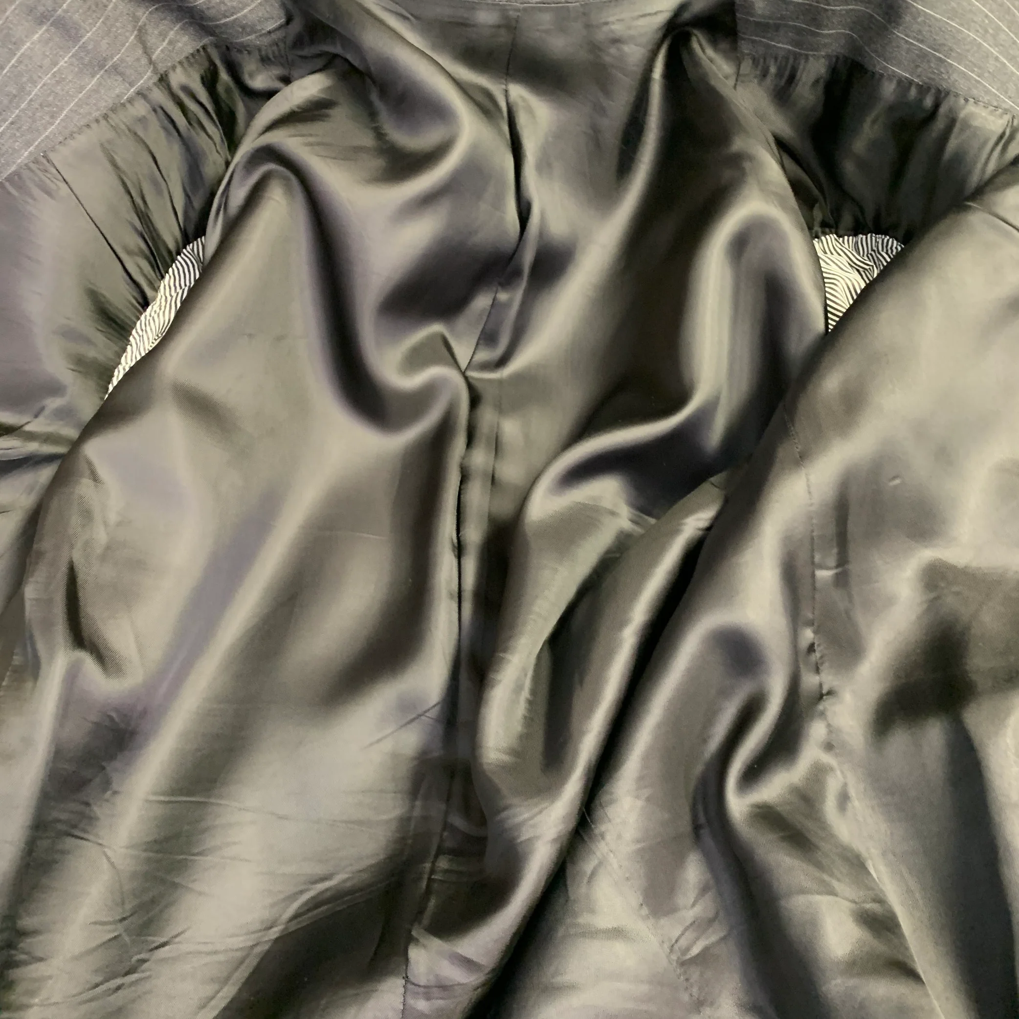 CELINE Size 44 Regular Grey Charcoal Stripe Wool Polyester Suit - Image 8
