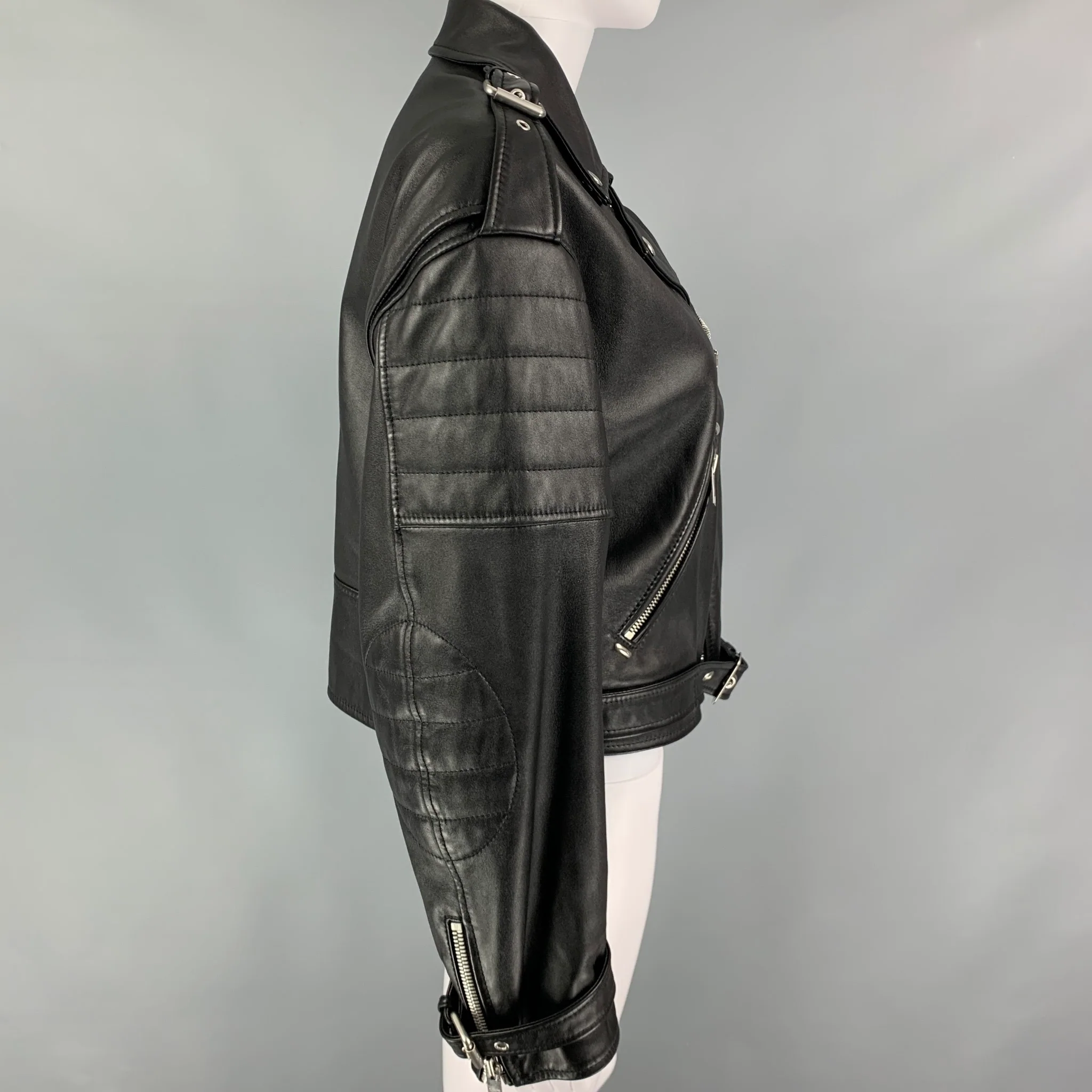 CELINE Size 6 Black Leather Motorcycle Cropped Jacket - Image 3