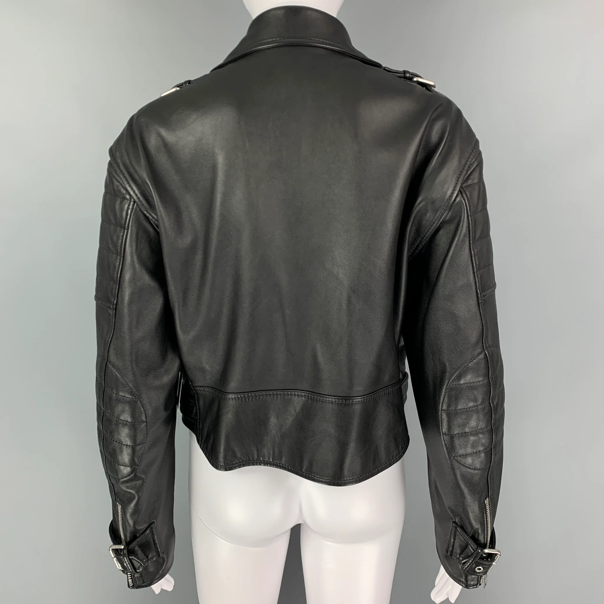 CELINE Size 6 Black Leather Motorcycle Cropped Jacket - Image 4