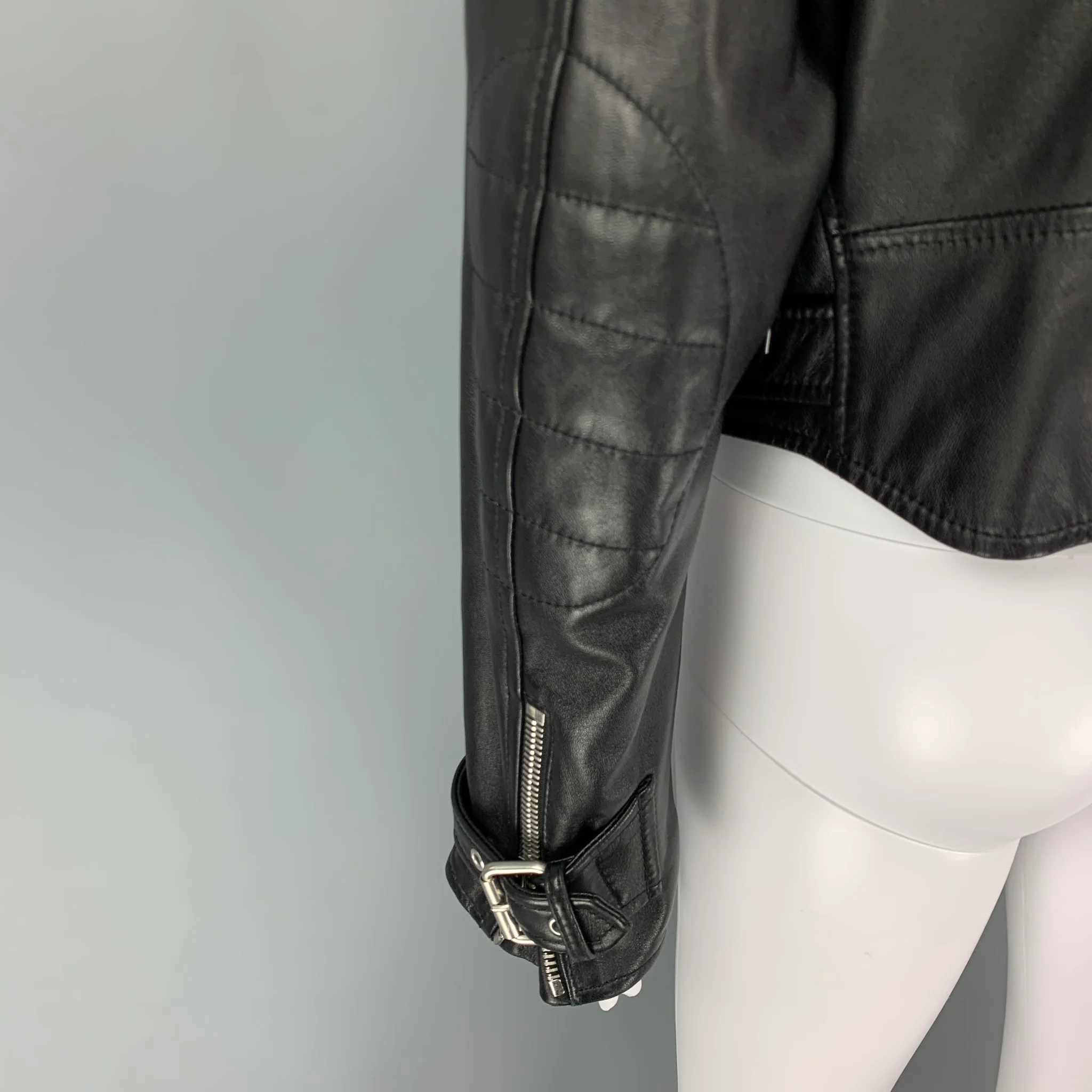 CELINE Size 6 Black Leather Motorcycle Cropped Jacket - Image 5