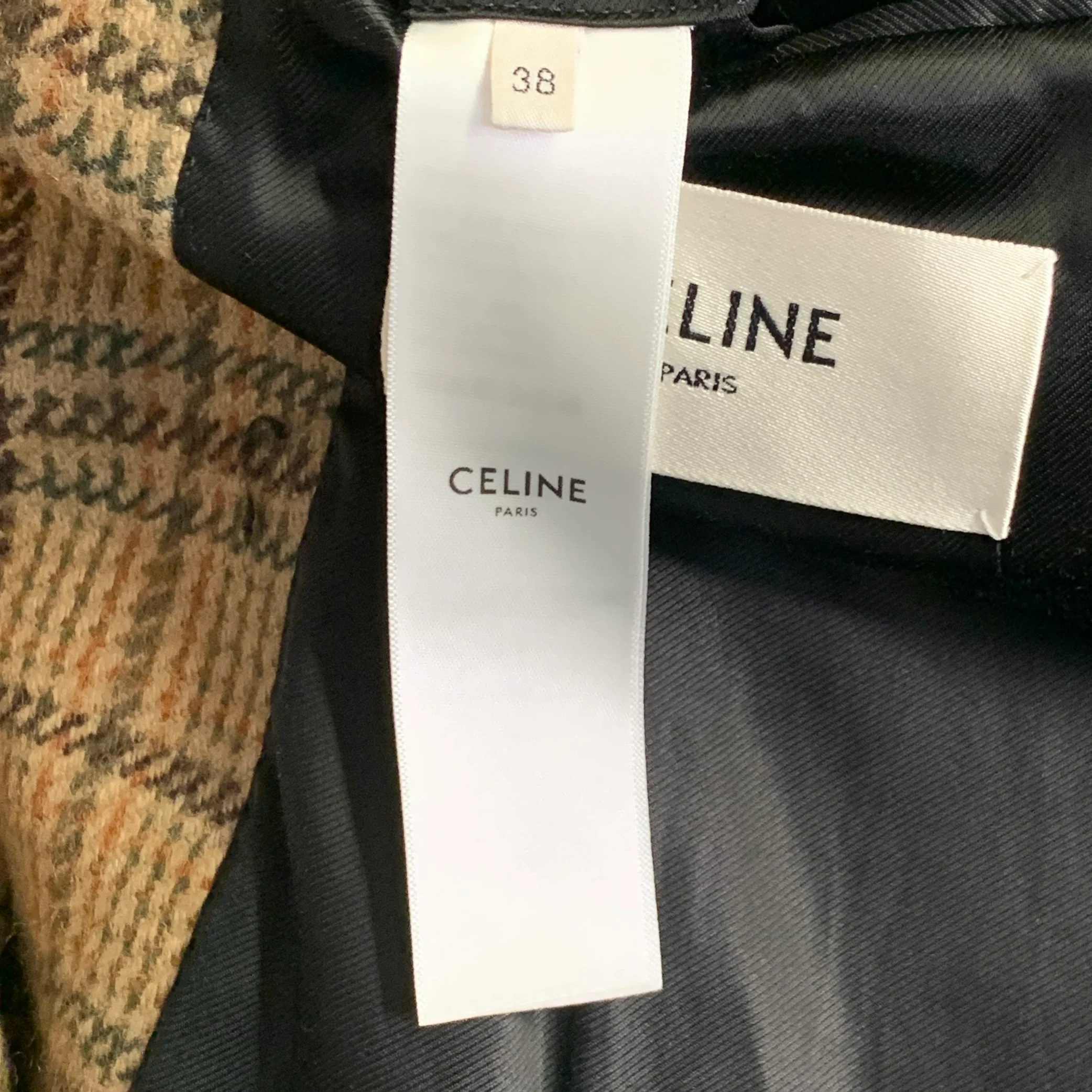 CELINE Size 6 Khaki Brown Olive Wool Blend Plaid Raglan Sleeve Coat - Image 10