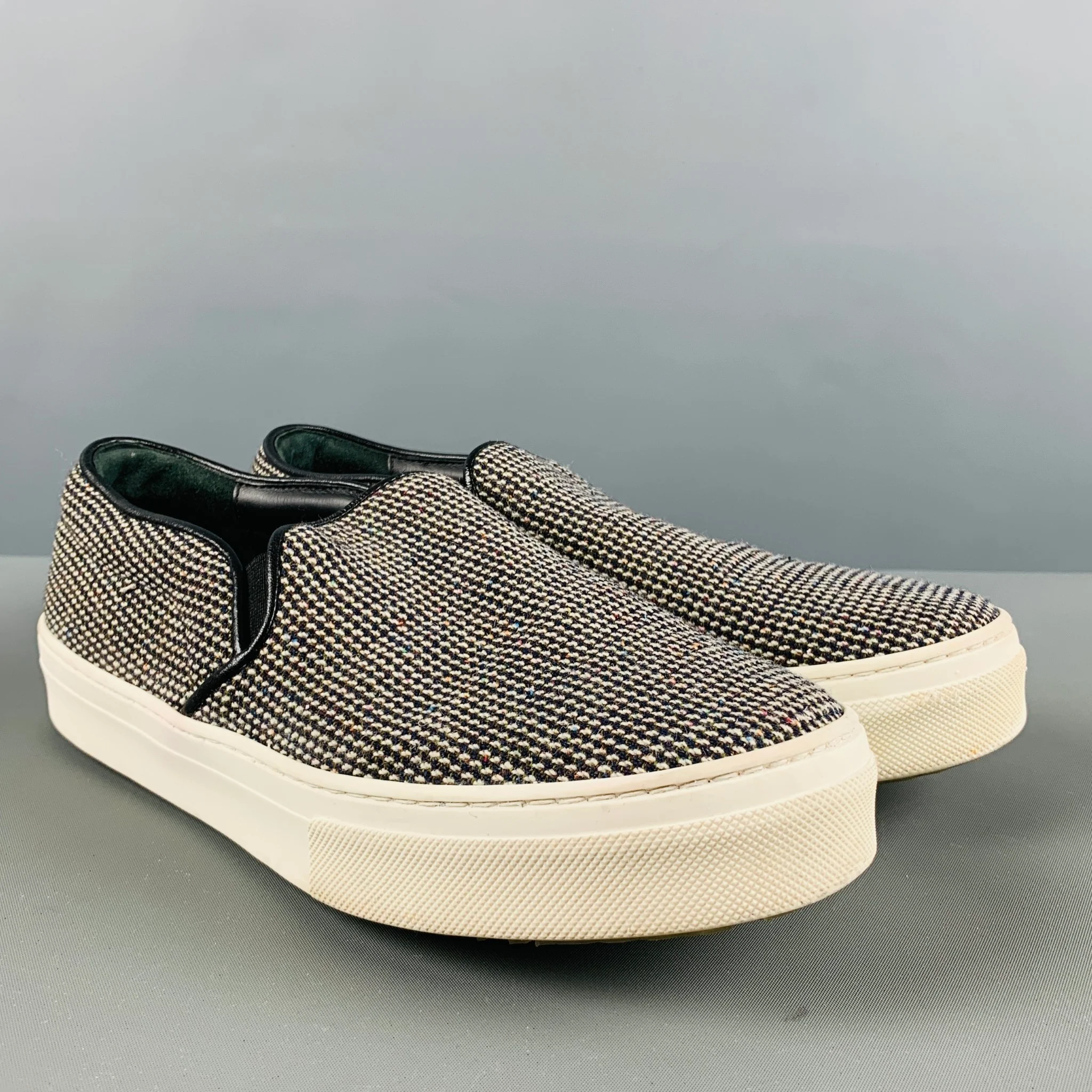 CELINE Size 7 Black White Fabric Textured Slip On Sneakers