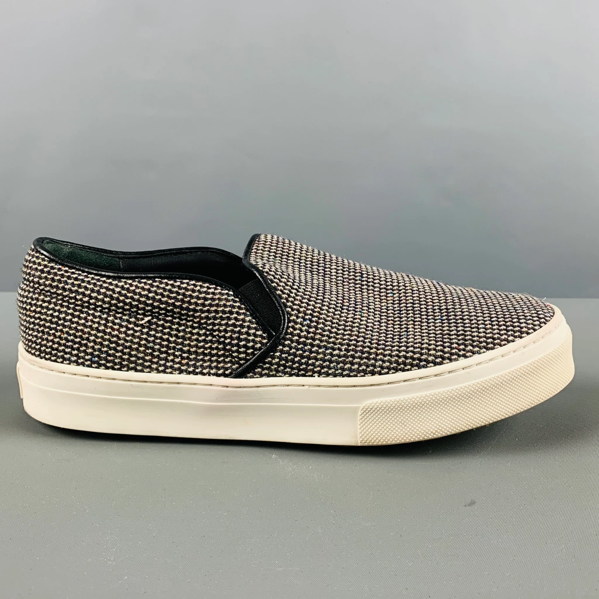 CELINE Size 7 Black White Fabric Textured Slip On Sneakers - Image 2